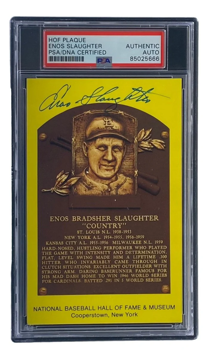 Enos Slaughter Signed 4x6 St Louis Cardinals HOF Plaque Card PSA/DNA 85025666 - Image 4