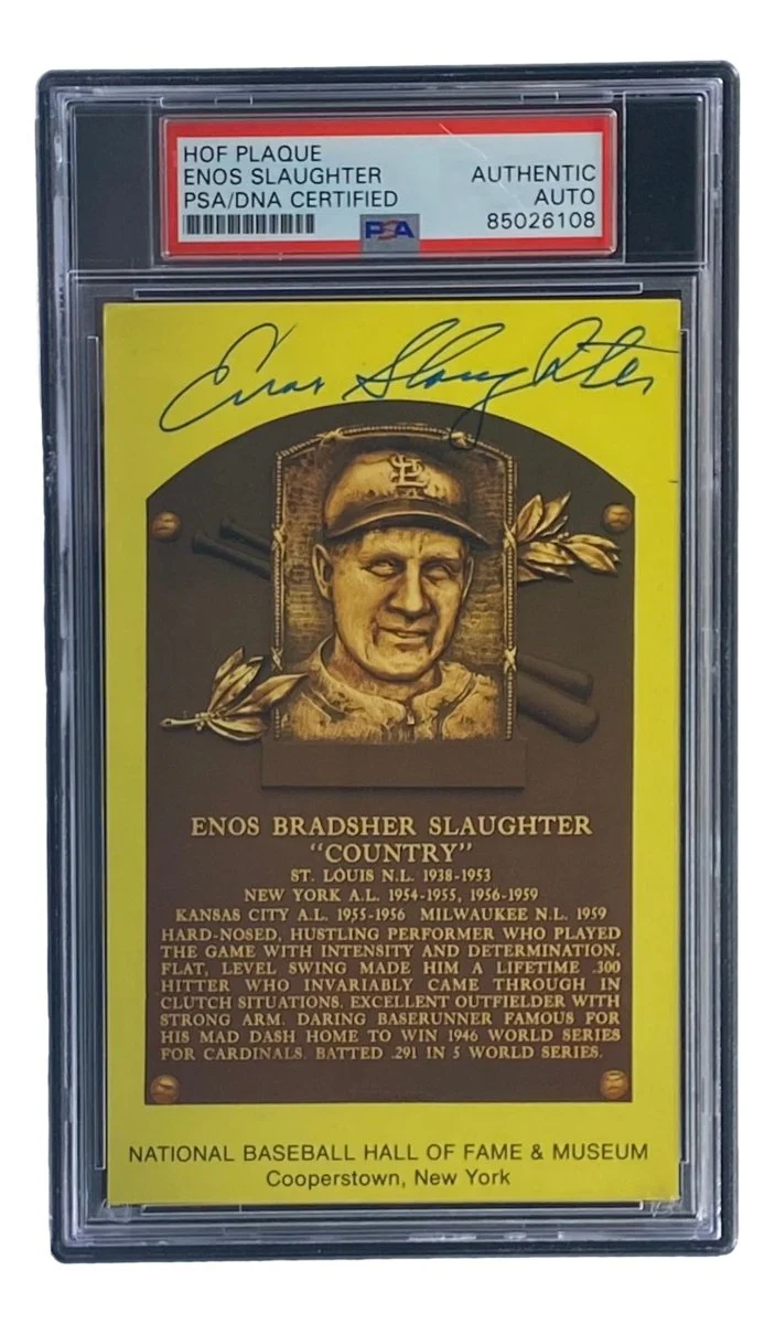 Enos Slaughter Signed 4x6 St Louis Cardinals HOF Plaque Card PSA/DNA 85026108 - Image 4
