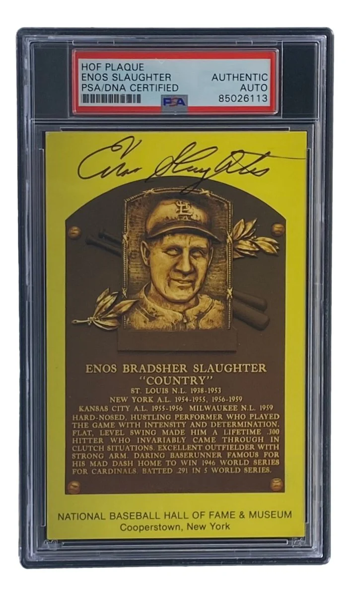 Enos Slaughter Signed 4x6 St Louis Cardinals HOF Plaque Card PSA/DNA 85026113 - Image 3
