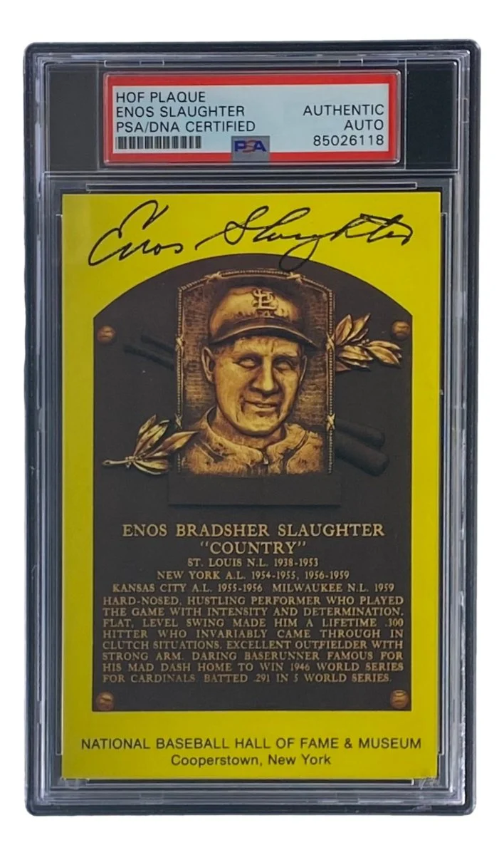 Enos Slaughter Signed 4x6 St Louis Cardinals HOF Plaque Card PSA/DNA 85026118 - Image 3