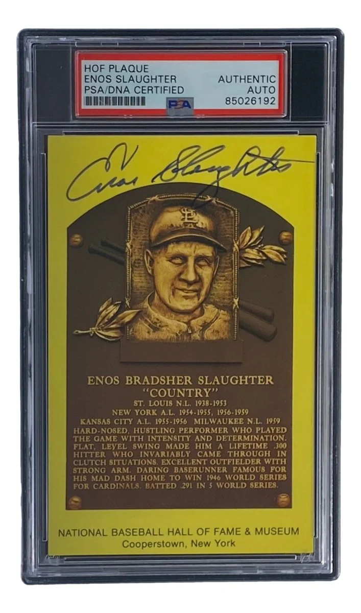 Enos Slaughter Signed 4x6 St Louis Cardinals HOF Plaque Card PSA/DNA 85026192 - Image 4
