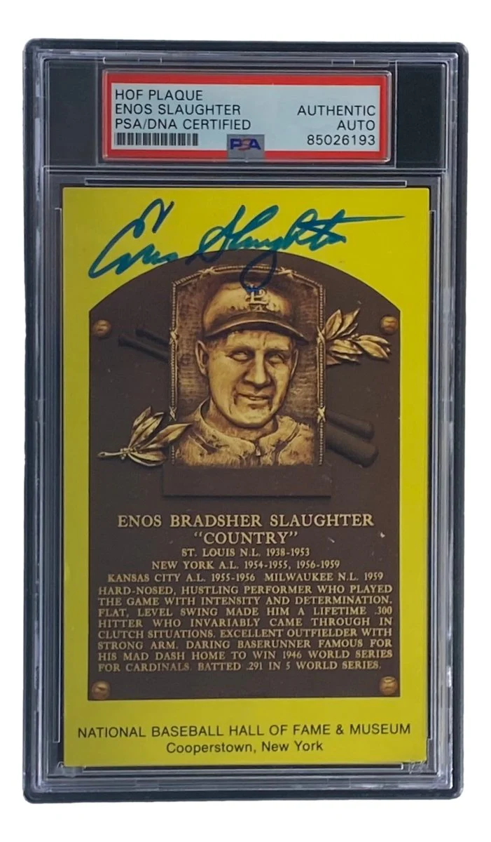 Enos Slaughter Signed 4x6 St Louis Cardinals HOF Plaque Card PSA/DNA 85026193 - Image 4