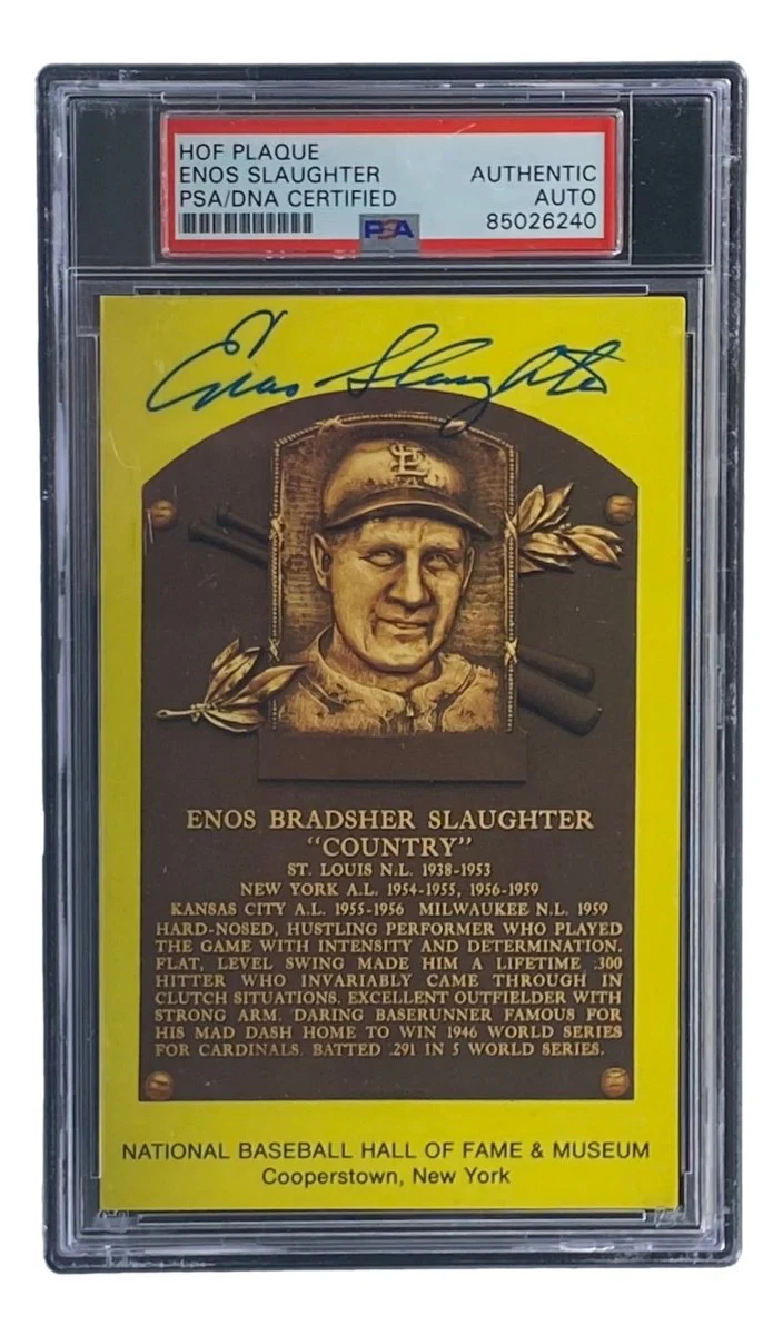 Enos Slaughter Signed 4x6 St Louis Cardinals HOF Plaque Card PSA/DNA 85026240 - Image 4