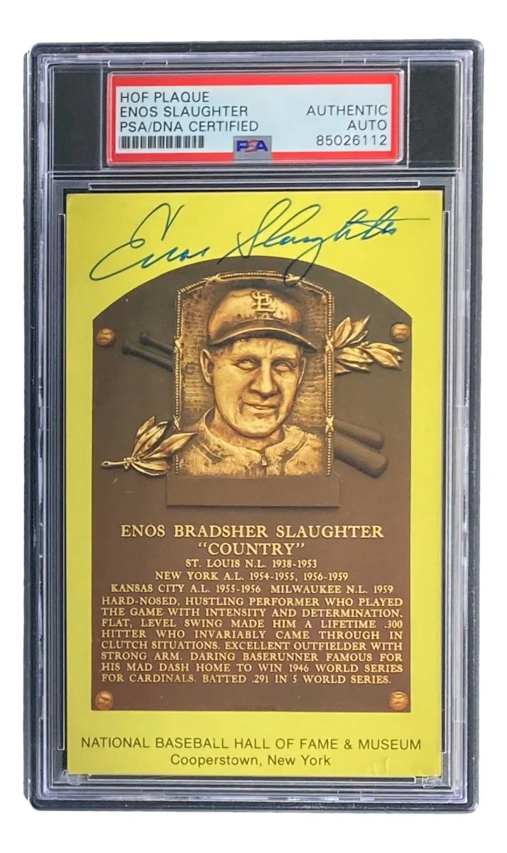Enos Slaughter Signed 4x6 St Louis Cardinals HOF Plaque Card PSA/DNA/DNA - Image 4