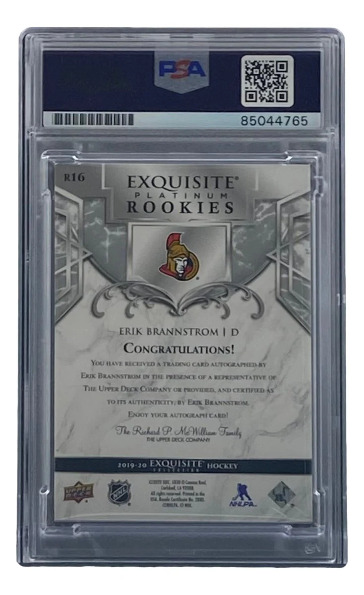 Erik Brannstrom Signed 2019 UD Exquisite #R16 Senators Hockey Card PSA/DNA - Image 2