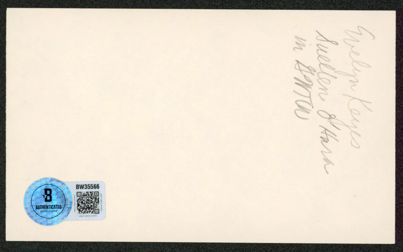 Evelyn Keyes A Thousand and One Nights Signed 3x5 Index Card BAS #BW35566 - Image 3
