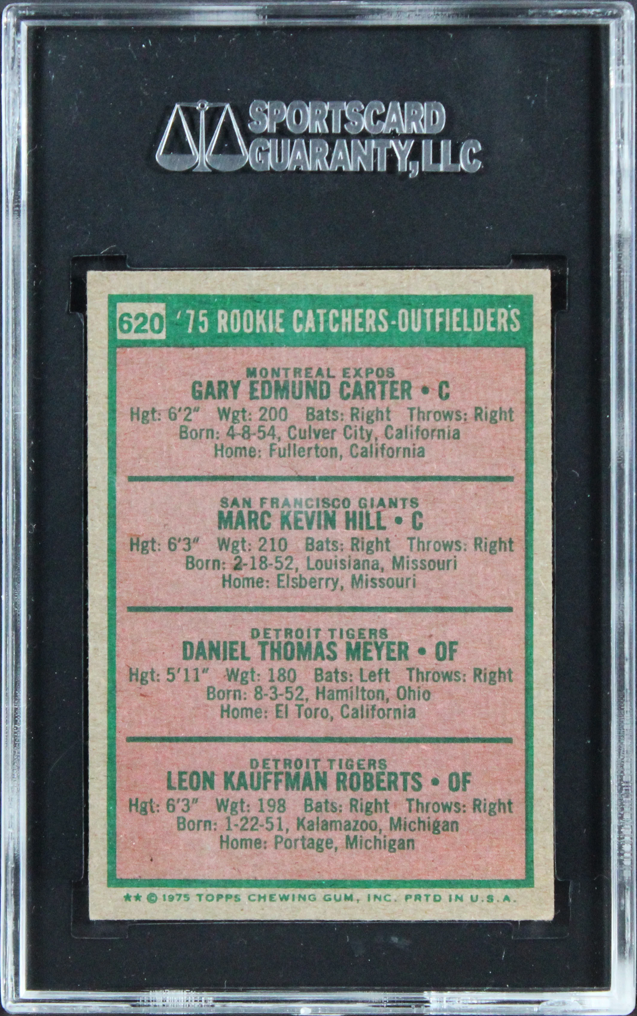 Expos Gary Carter 1975 Topps #620 Rookie Card Graded EX-5 SGC Authentic - Image 3