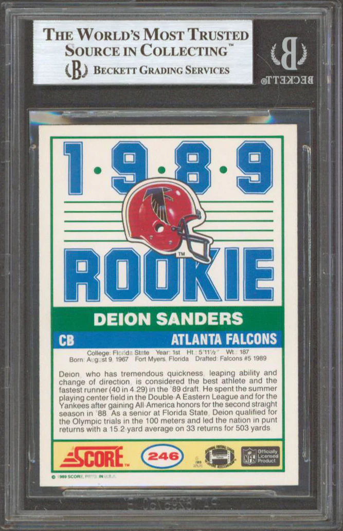 Falcons Deion Sanders Authentic Signed 1989 Score #246 Rookie Card BAS Slabbed - Image 3