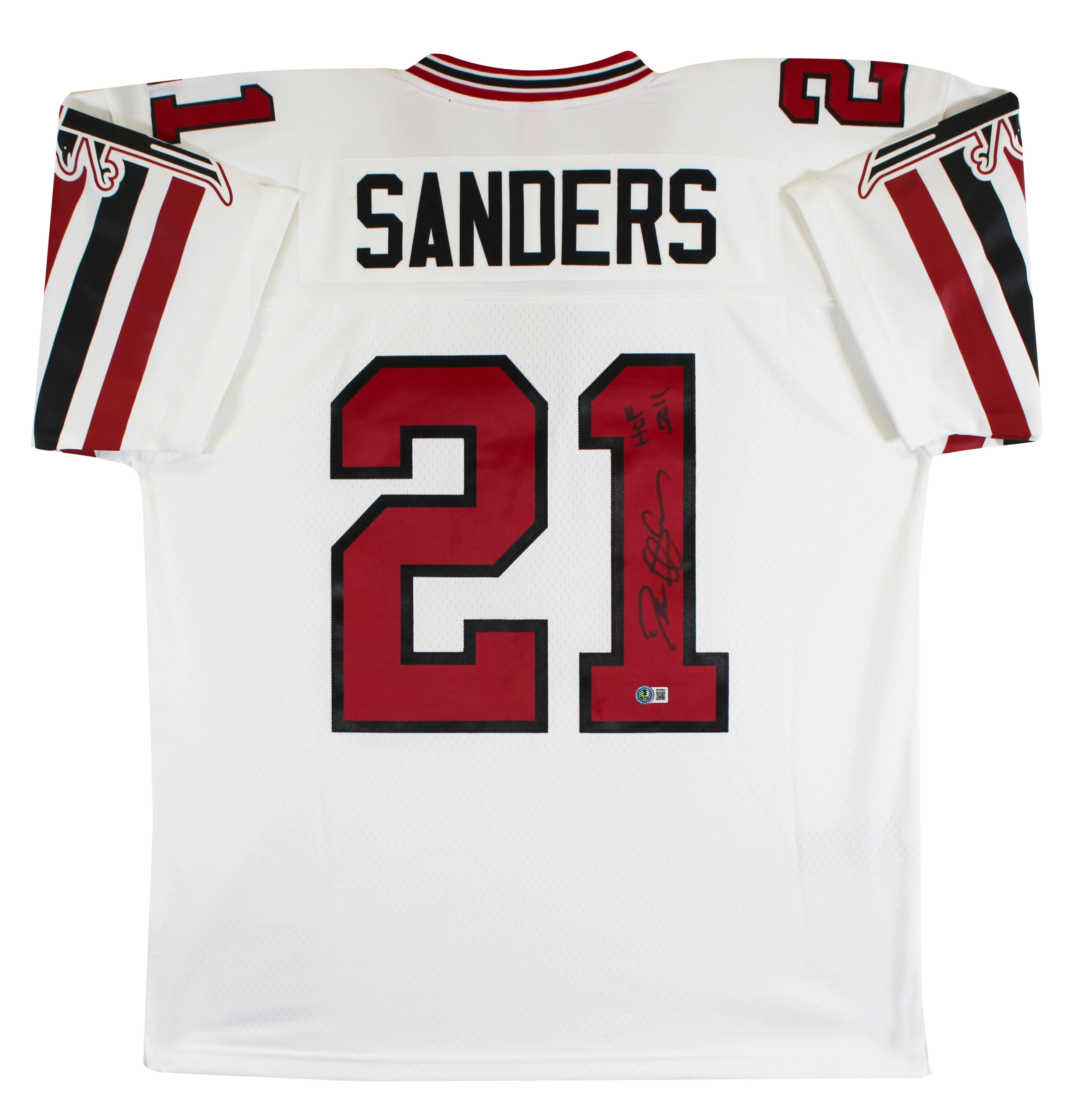 Falcons Deion Sanders "HOF 2011" Authentic Signed White M&N Jersey BAS Witnessed - Image 2