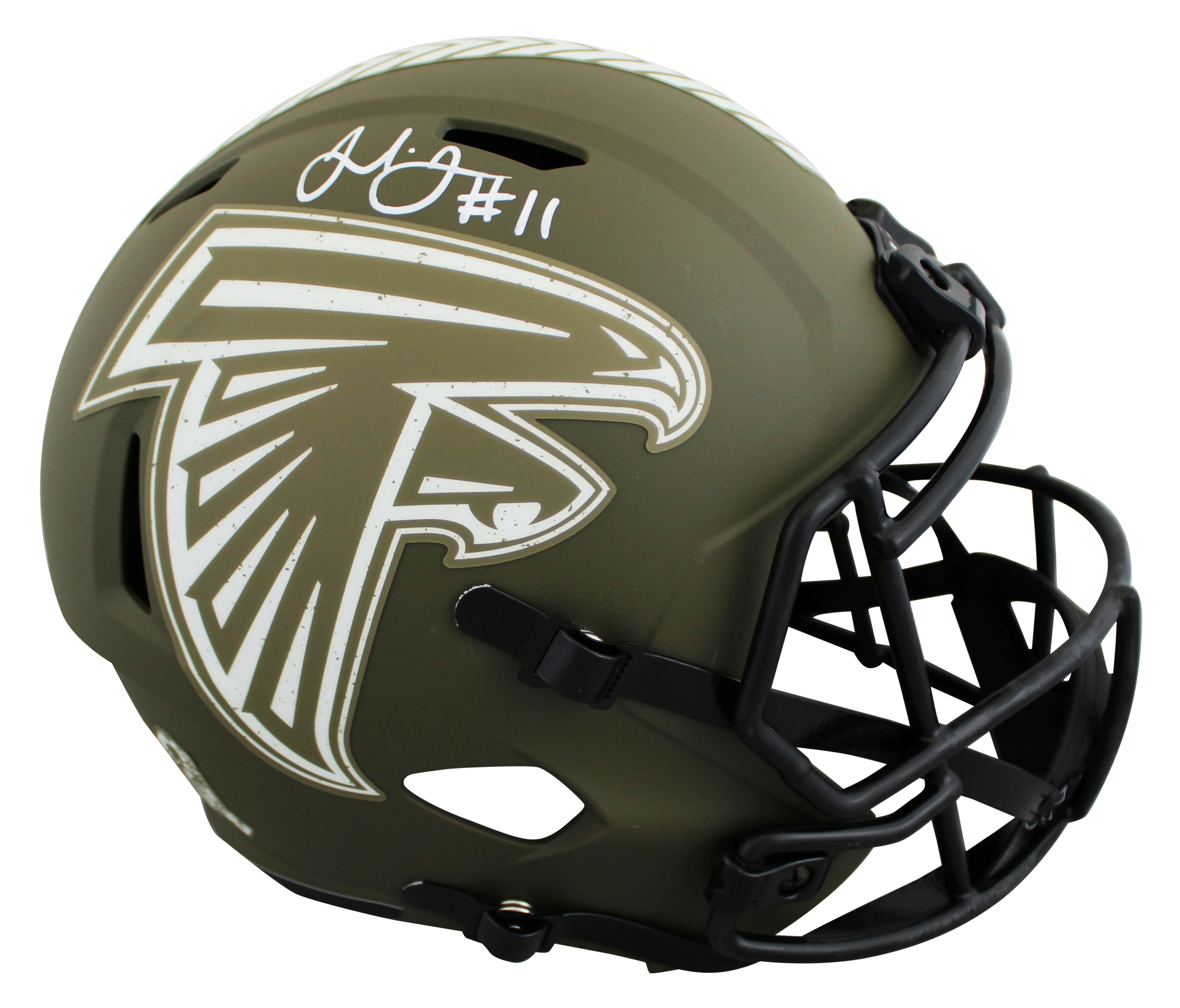 Falcons Julio Jones Signed Salute To Service Full Size Speed Rep Helmet BAS Wit - Image 2