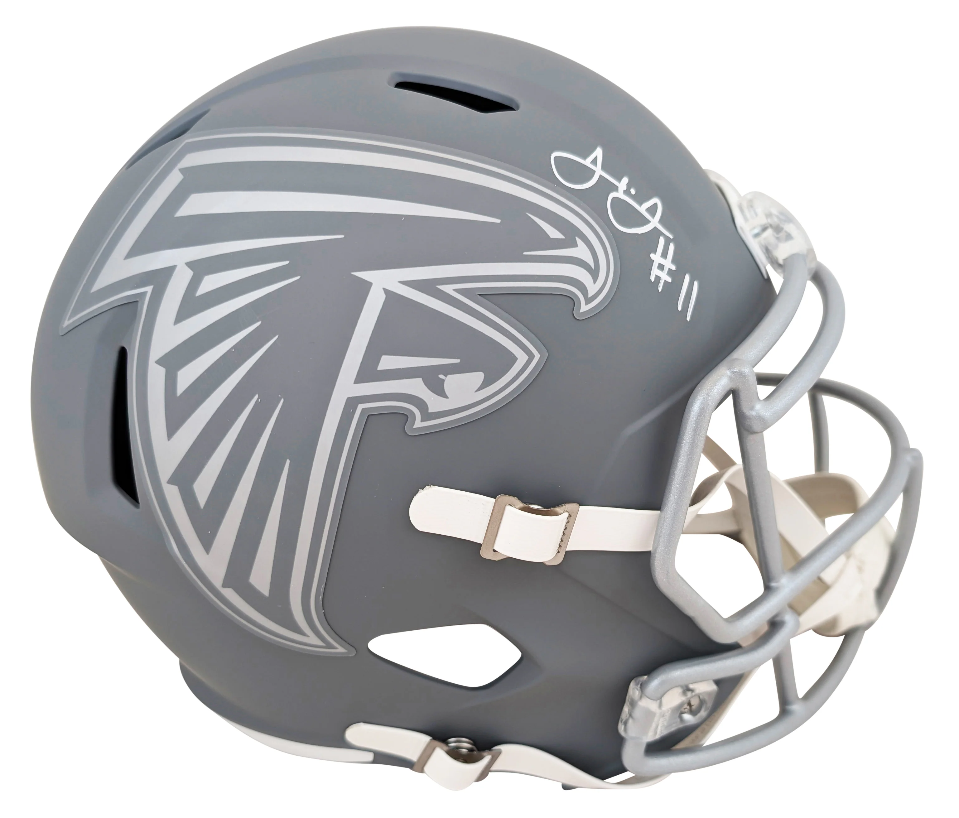 Falcons Julio Jones Signed Slate Full Size Speed Rep Helmet BAS Witnessed - Image 2
