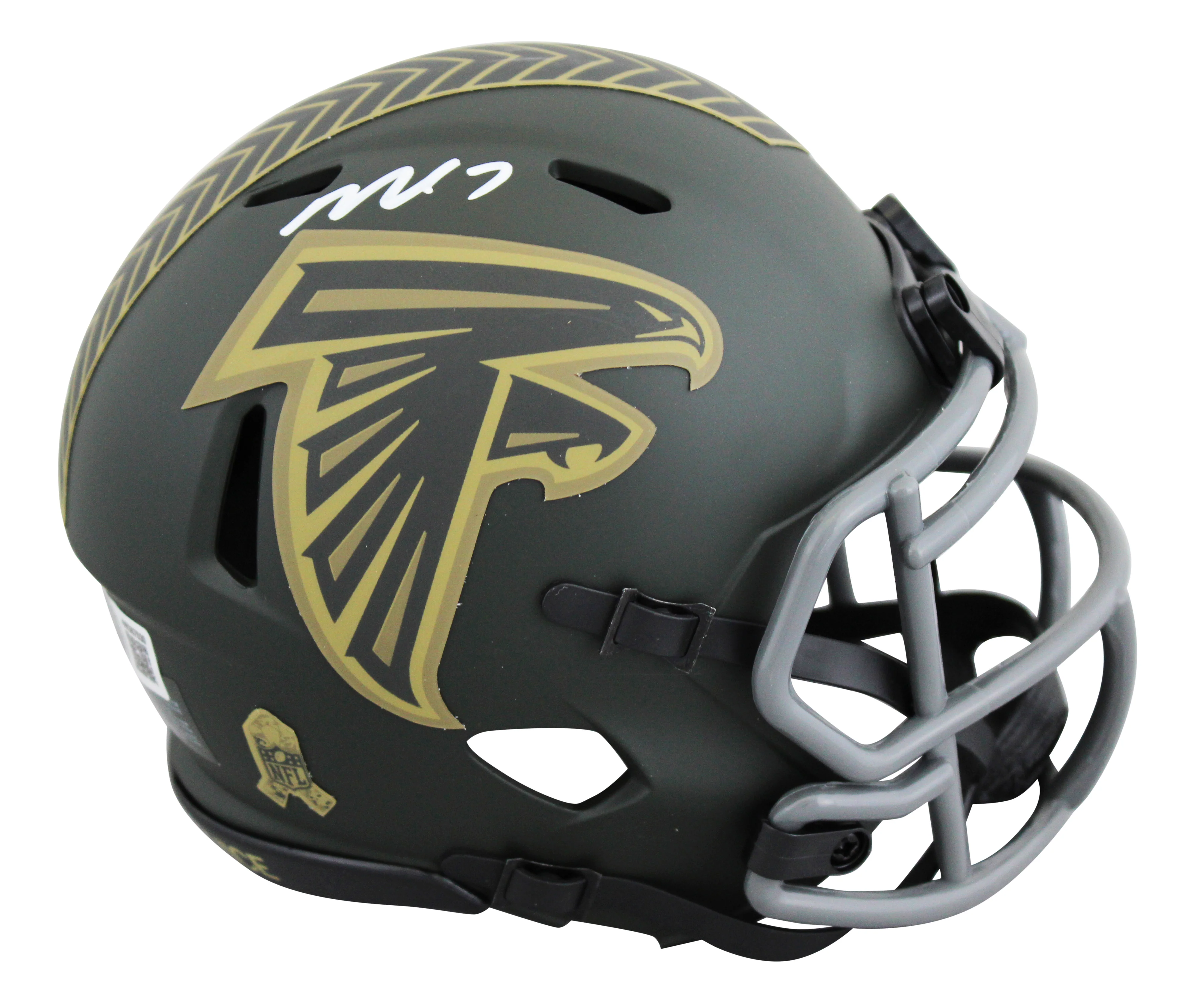 Falcons Michael Vick Signed Salute to Service IV Speed Mini Helmet BAS Witnessed - Image 2
