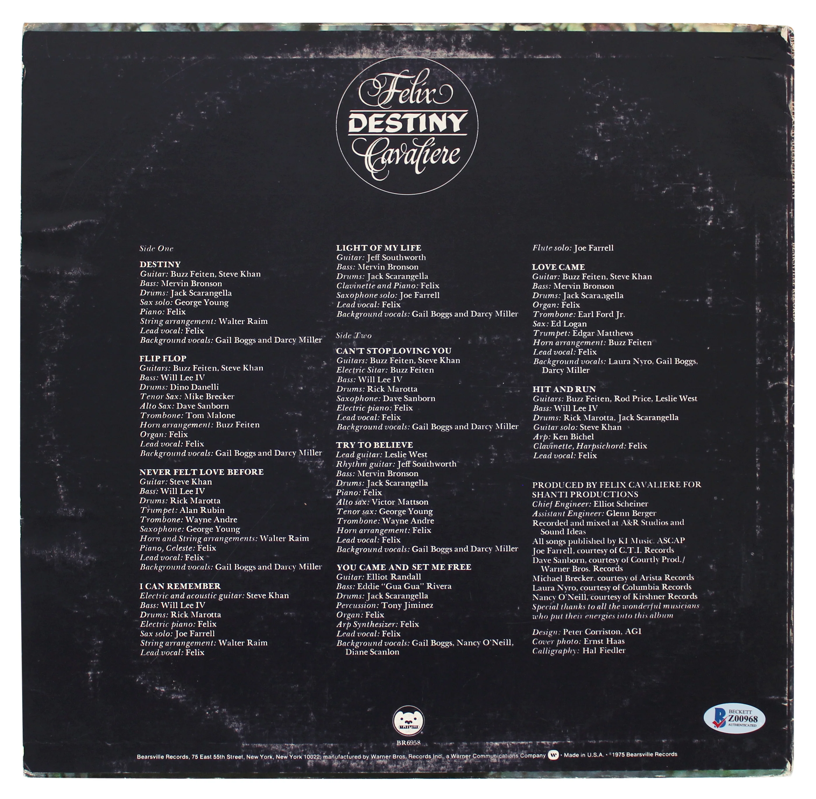Felix Cavaliere Signed Destiny Promotional Copy Album Cover W/ Vinyl BAS #Z00968 - Image 5