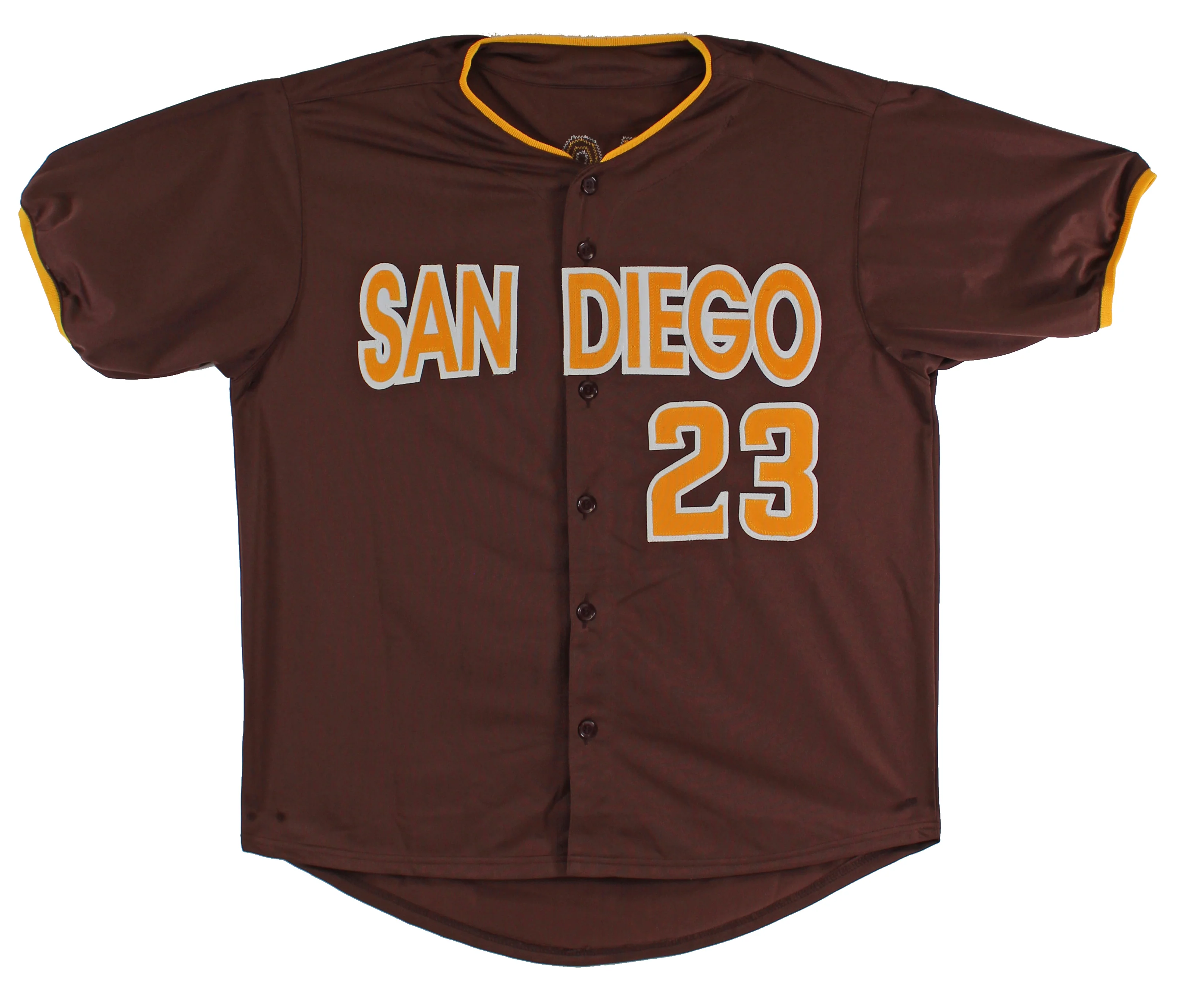 Fernando Tatis Jr. Authentic Signed Brown Pro Style Jersey w/ Yellow Numbers JSA - Image 4