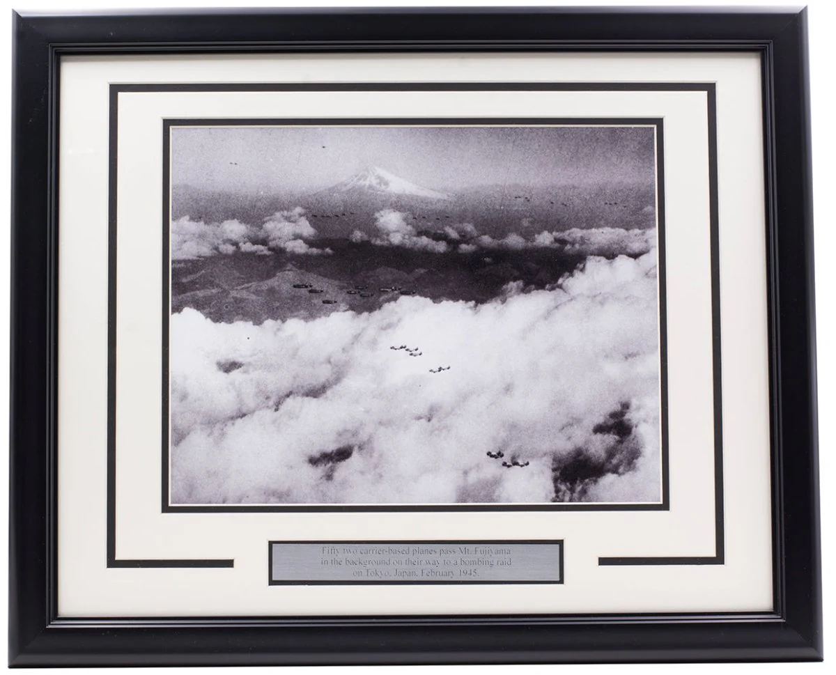 Fifty Two Carrier-Based Planes Pass Mt. Fujiyama Framed Navy 11x14 WWII Photo