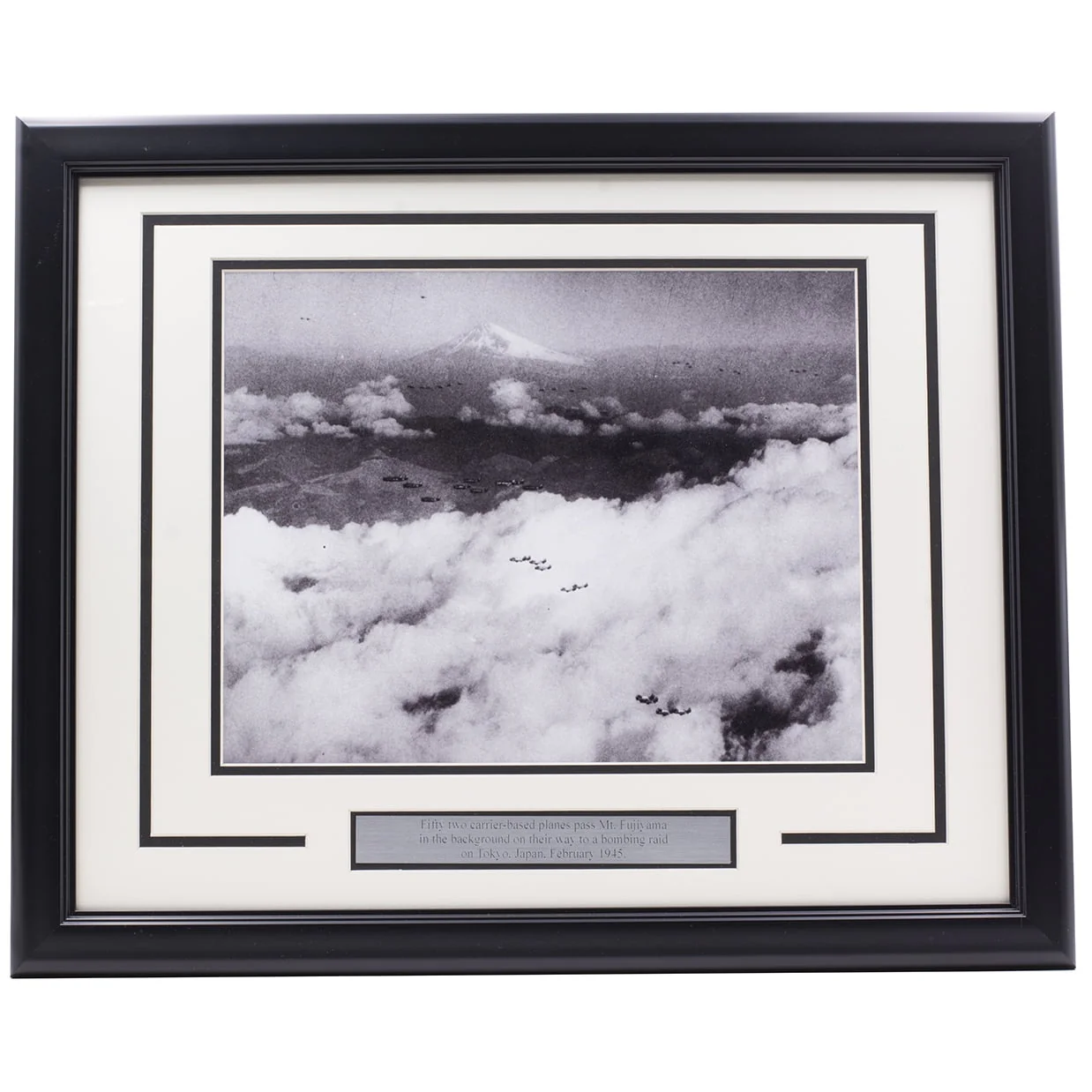 Fifty Two Carrier-Based Planes Pass Mt. Fujiyama Framed Navy 11x14 WWII Photo - Image 4