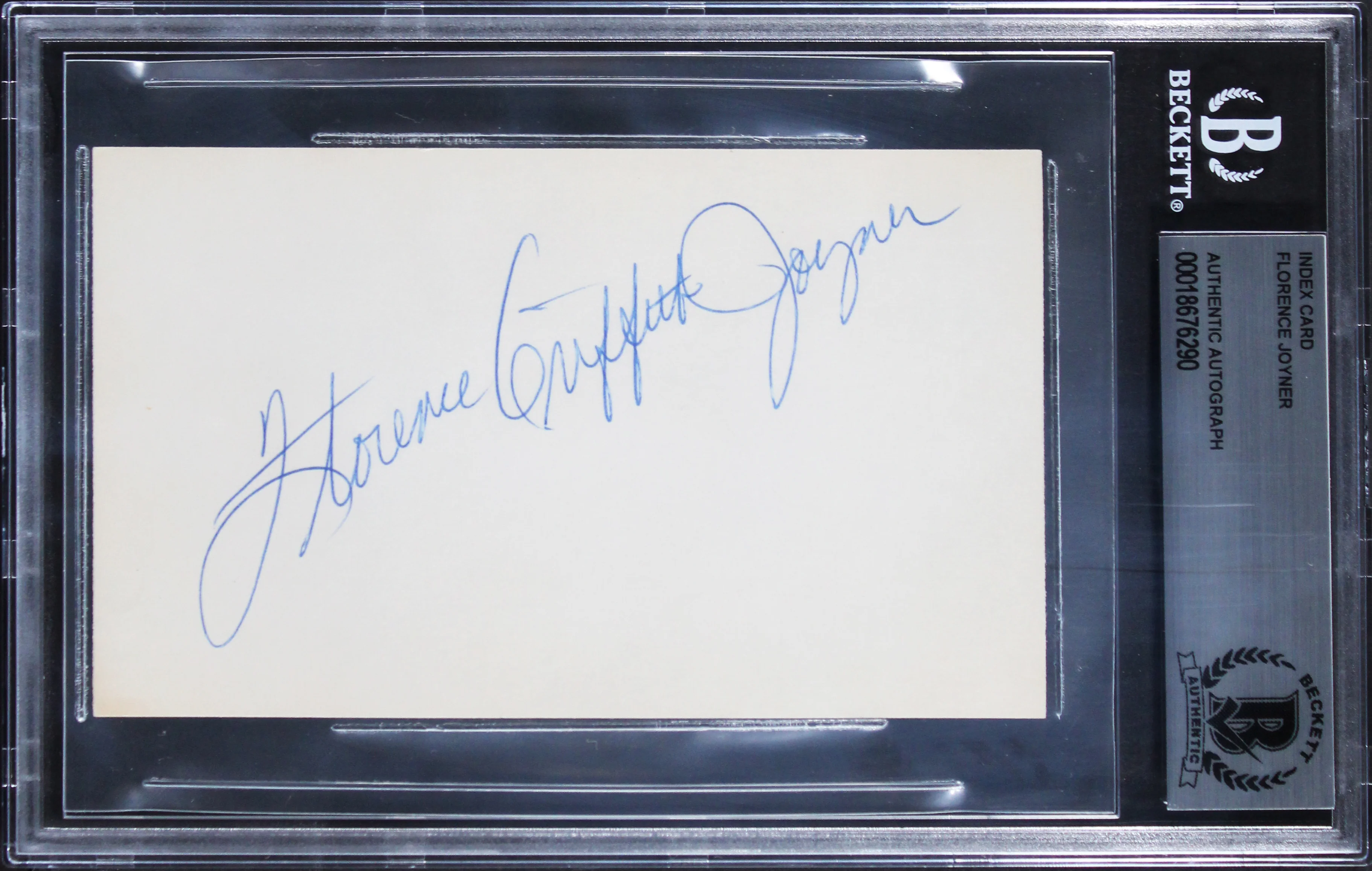 Florence Joyner Authentic 3x5 Index Card Autographed BAS Slabbed - Image 2