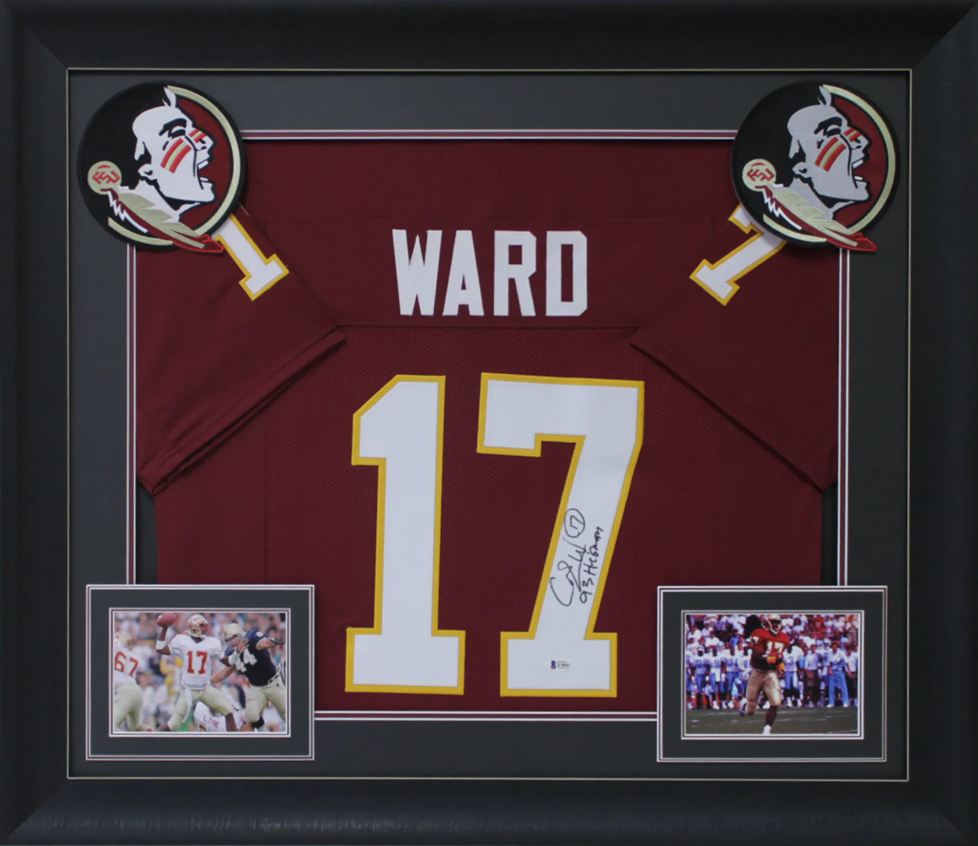 Florida State Charlie Ward 93 Heisman Signed Maroon Pro Style Framed Jersey BAS - Image 2
