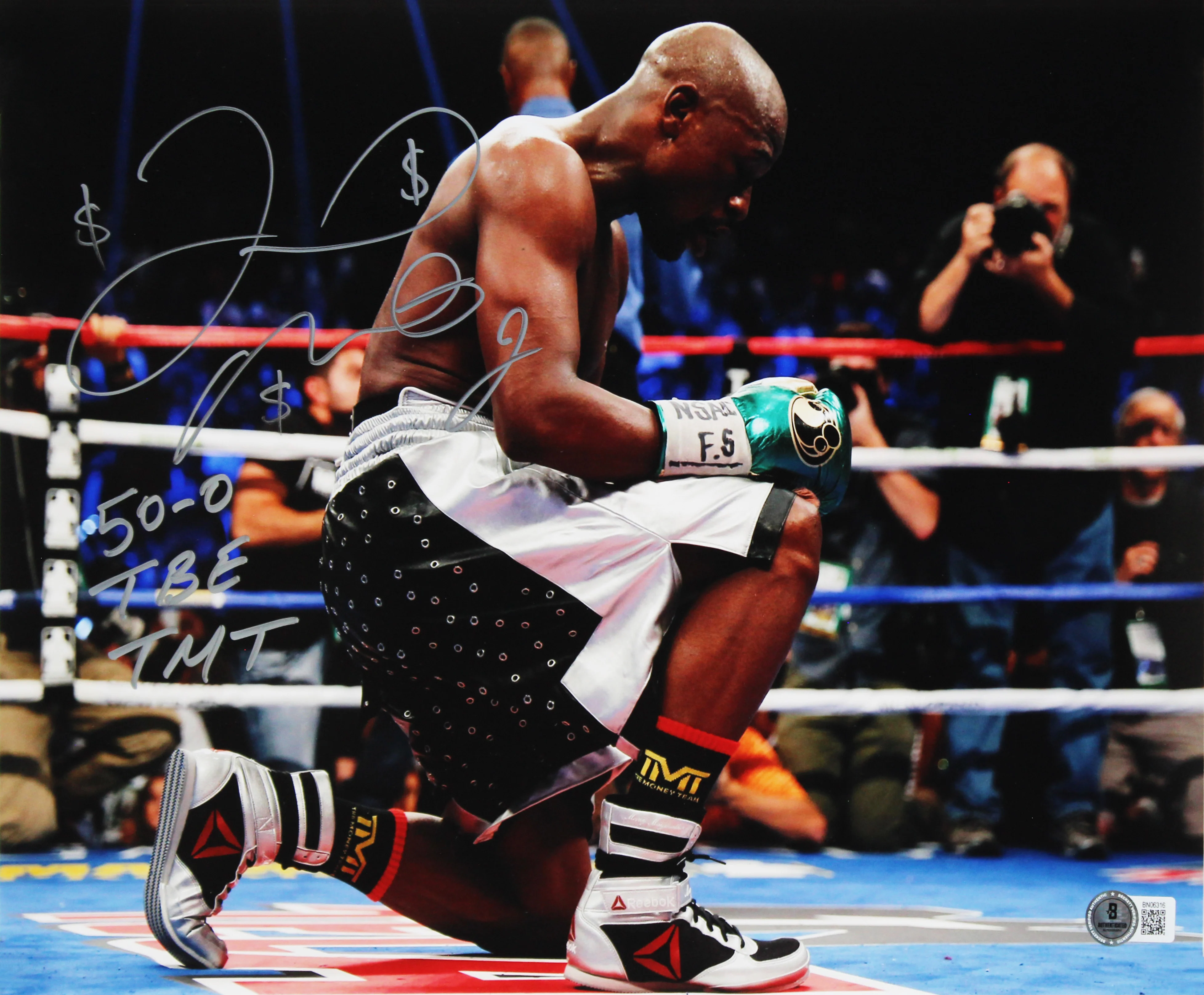 Floyd Mayweather $$$ 50-0 TBE TMT Authentic Signed 11x14 Photo BAS #BN06316 - Image 2