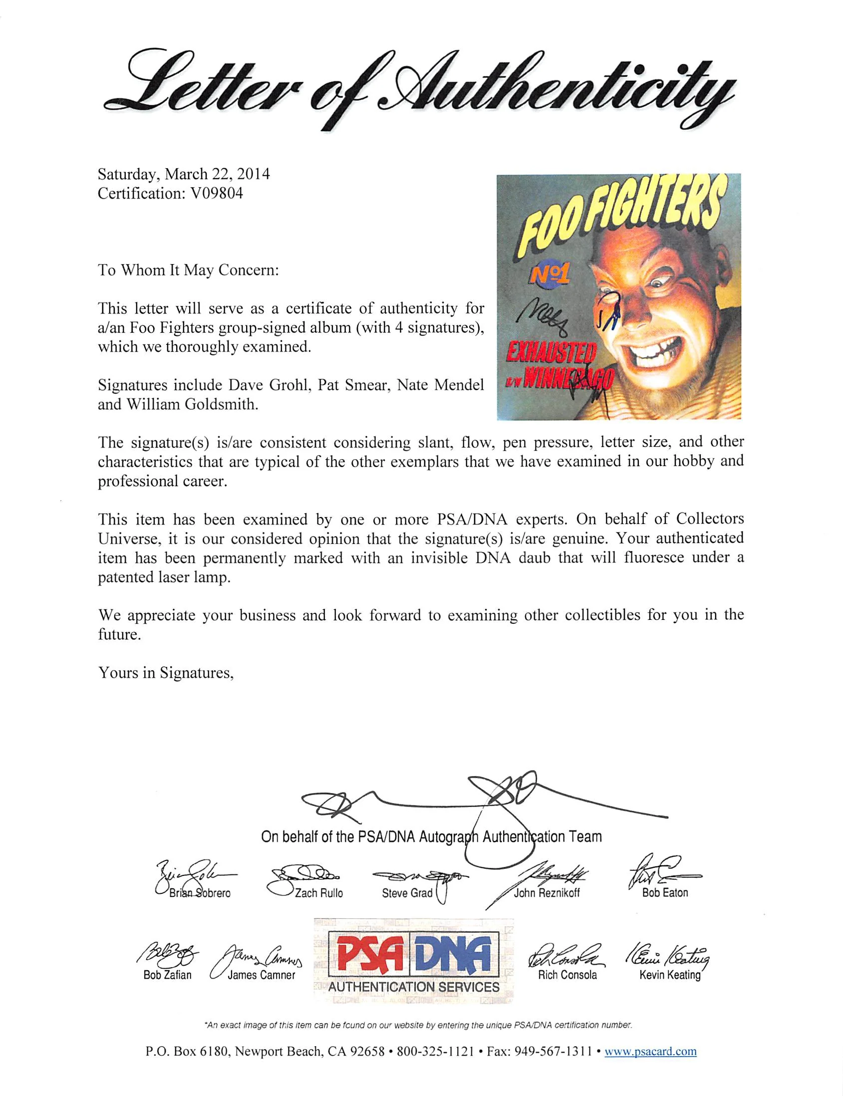 Foo Fighters (4) Signed Exhausted Winnebago Album Cover W/ Vinyl PSA/DNA #V09804 - Image 7