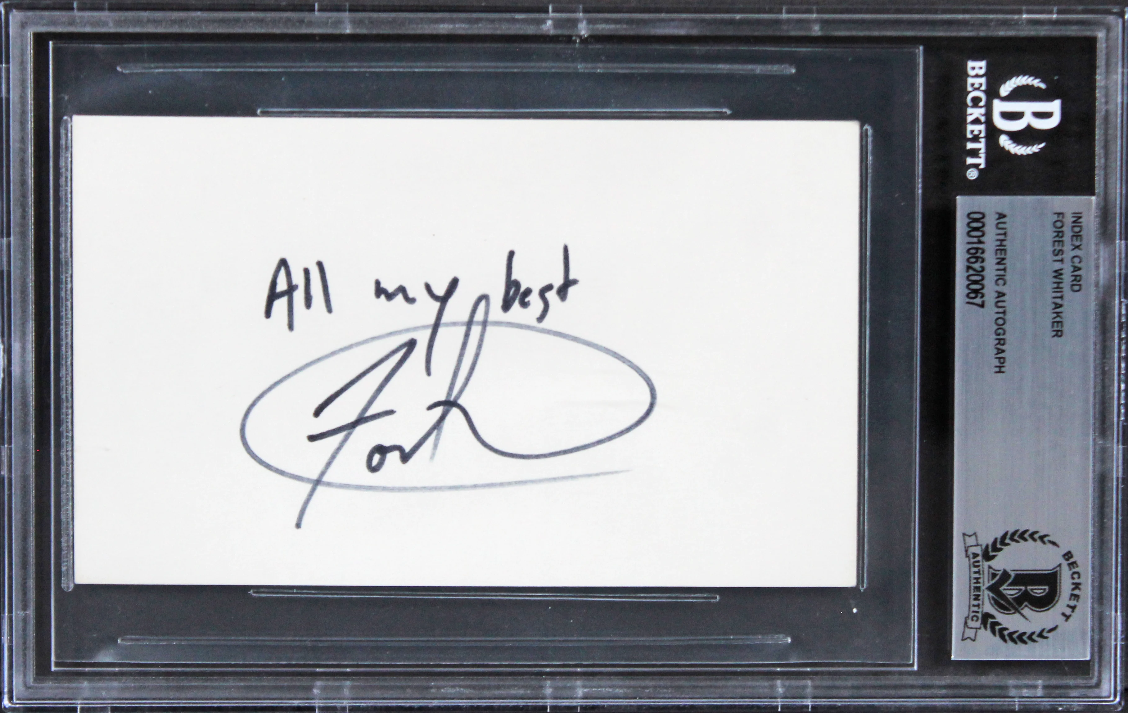 Forest Whitaker The Butler "All My Best" Signed 3x5 Index Card BAS Slabbed - Image 2