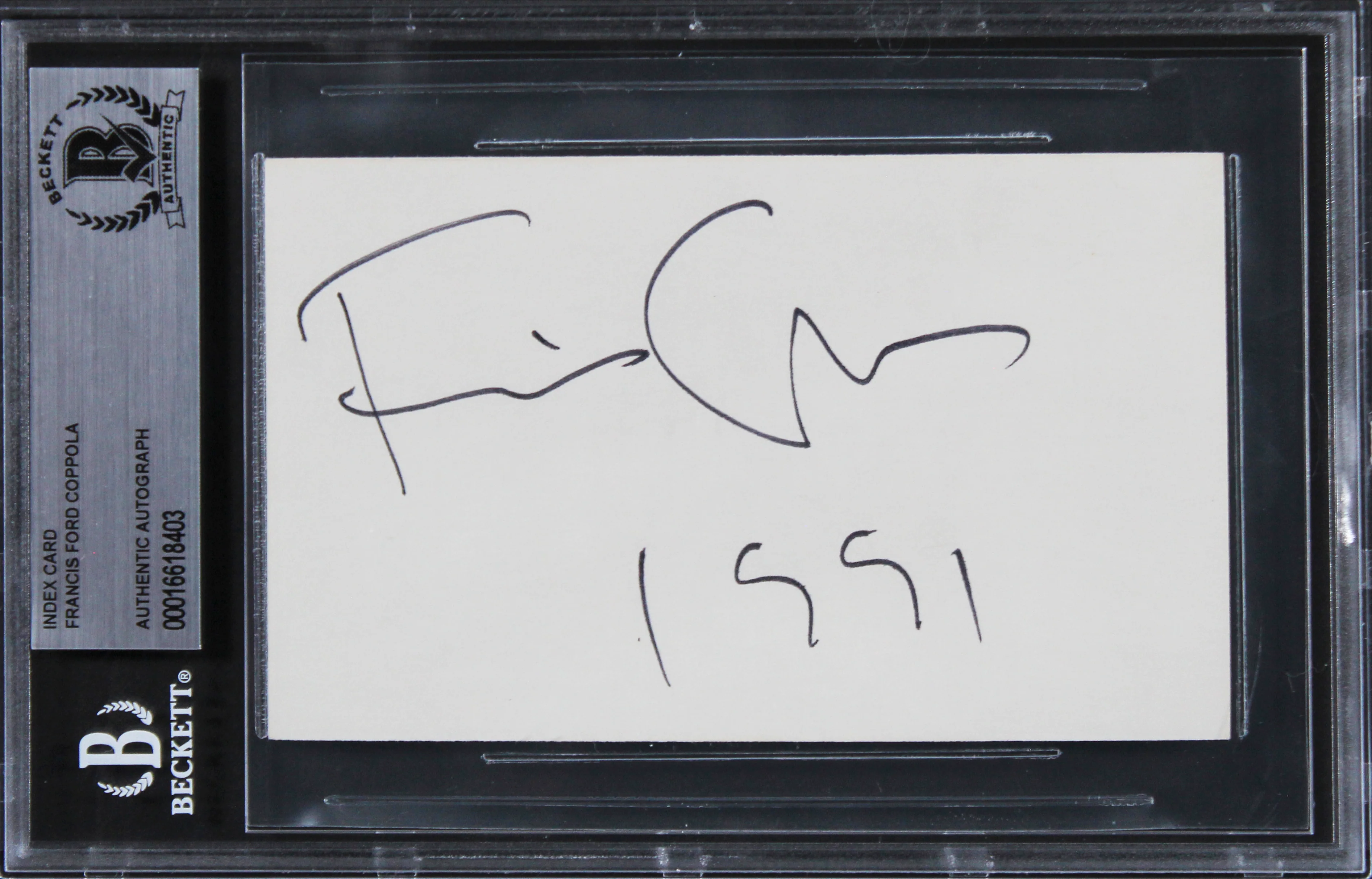 Francis Ford Coppola The Godfather "1991" Signed 3x5 Index Card BAS Slabbed