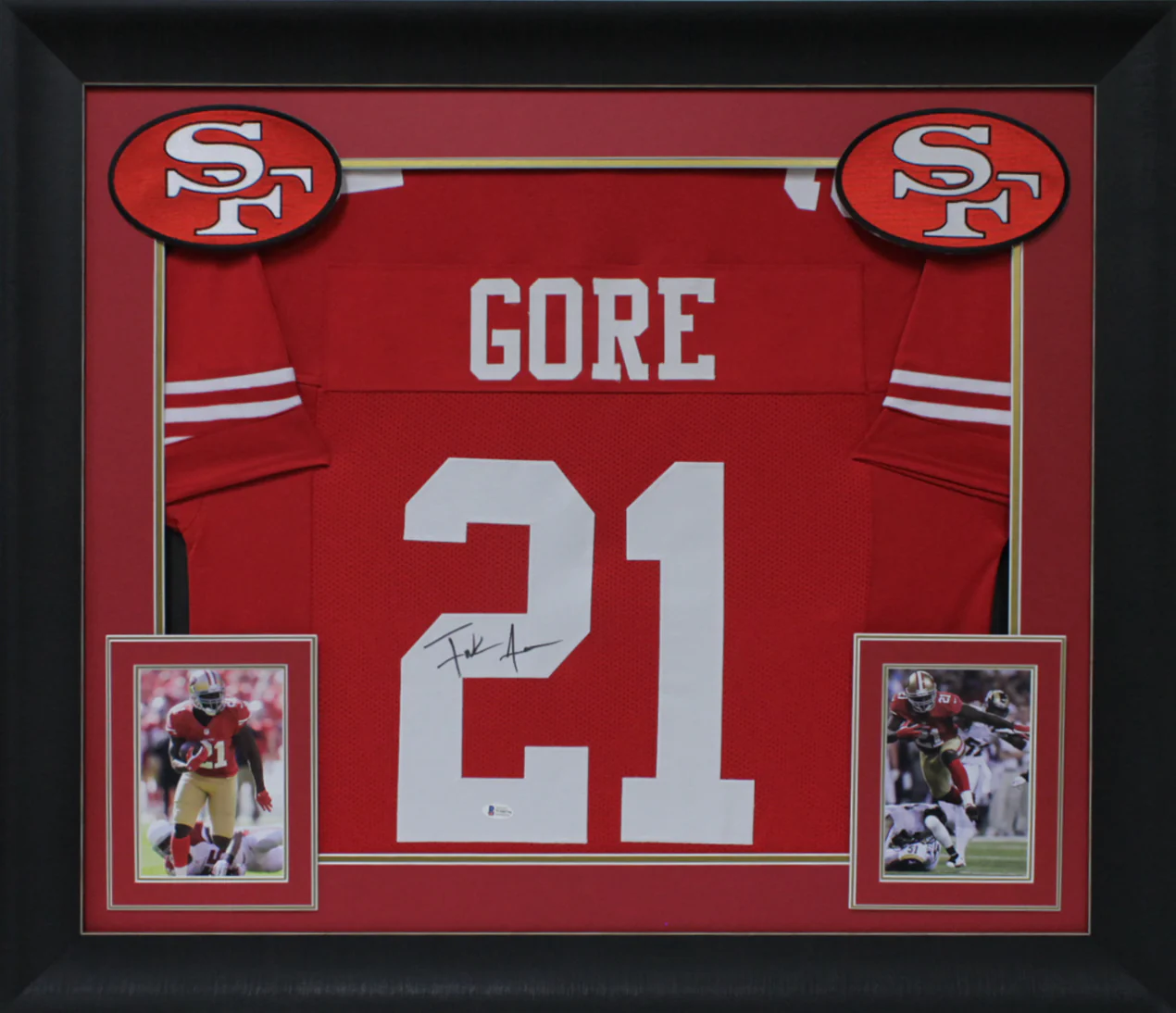 Frank Gore Authentic Signed Red Pro Style Framed Jersey Autographed BAS Witness - Image 2
