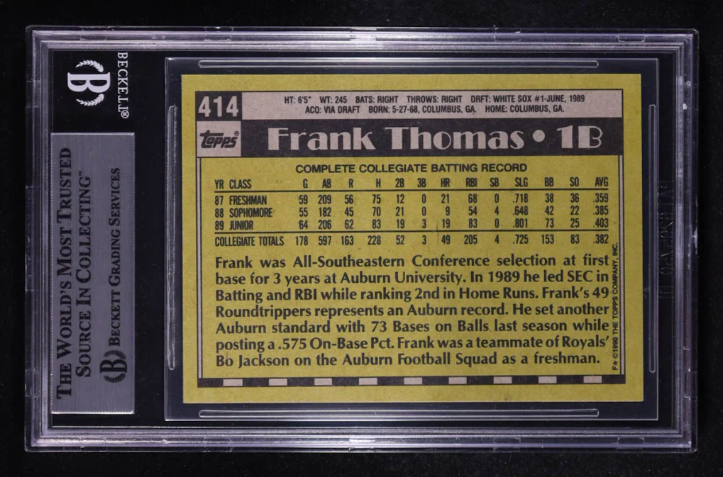 Frank Thomas Signed 1990 Topps #414 RC Beckett Authentic Autograph - Image 2