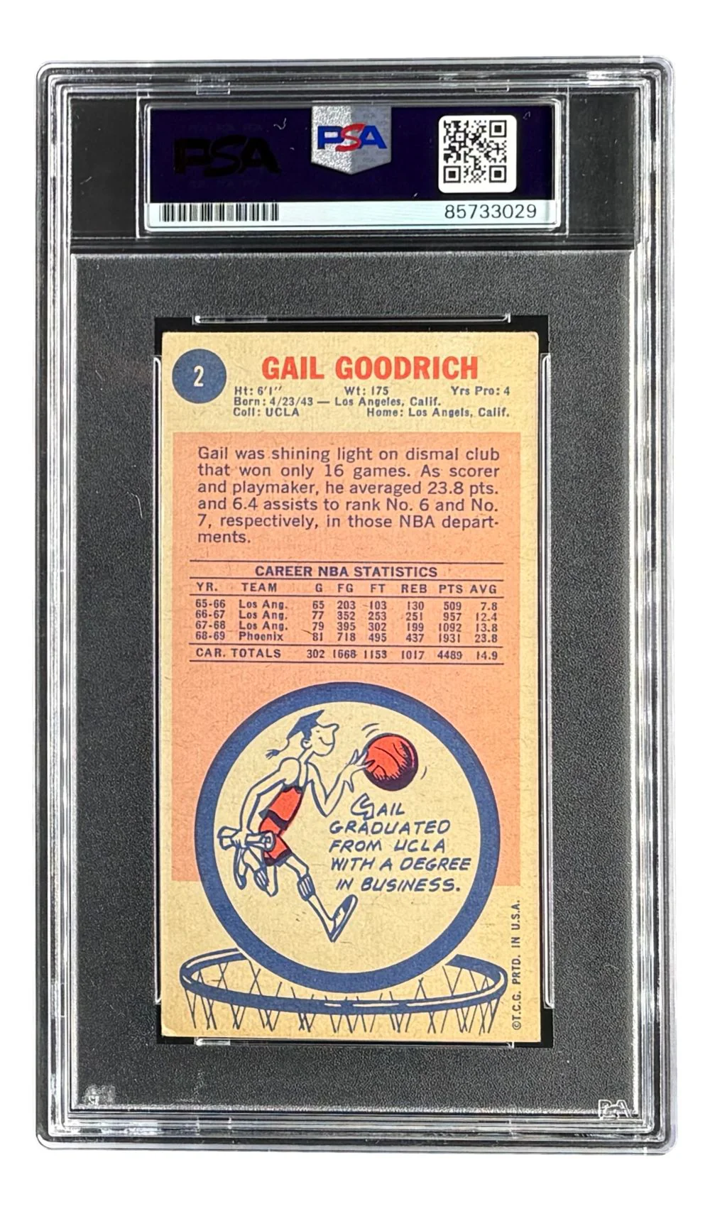Gail Goodrich Signed 1970/71 Topps #2 Lakers Trading Card w/ 3 Insc PSA/DNA - Image 2