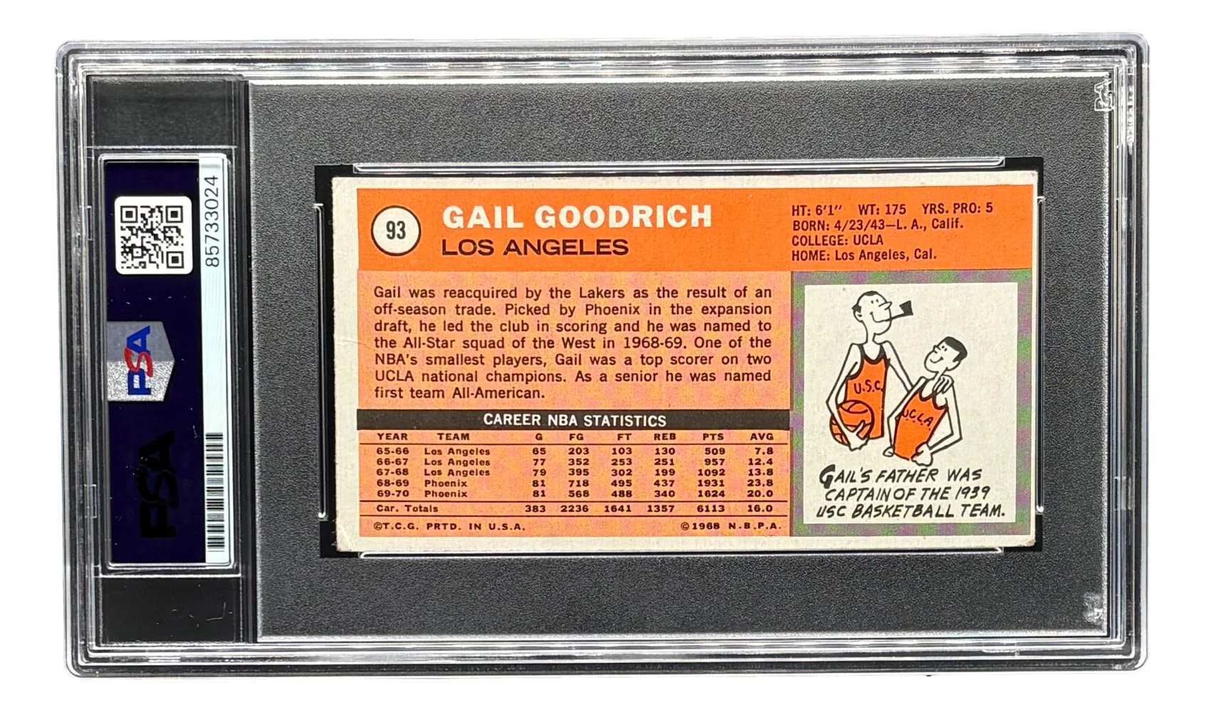Gail Goodrich Signed 1970/71 Topps #93 Lakers Trading Card w/ 3 Insc PSA/DNA - Image 2