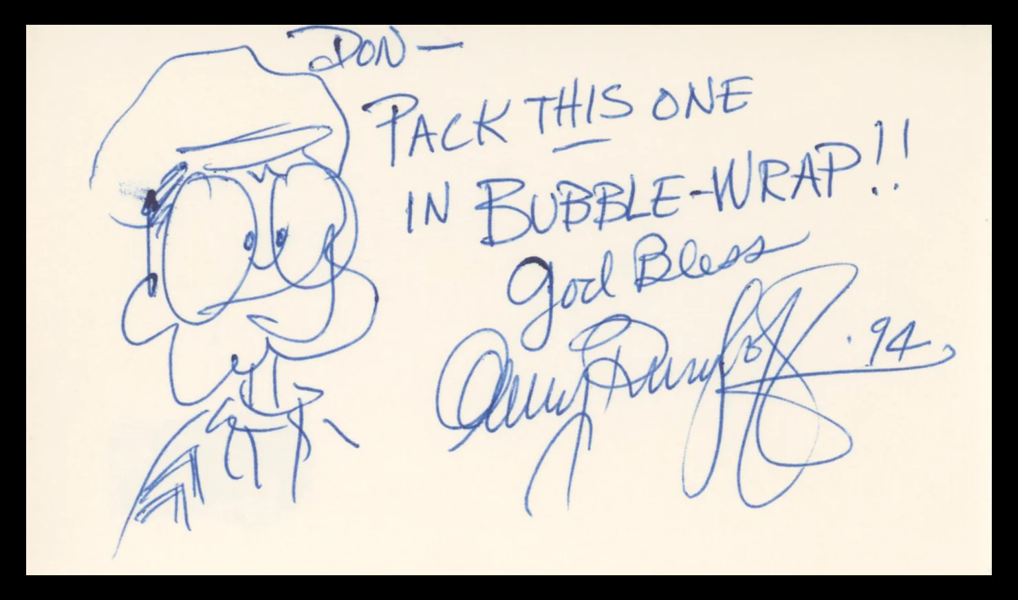 Gary Burghoff M*A*S*H Authentic Signed 3x5 Index Card w/ Sketch BAS #BV03320 - Image 2