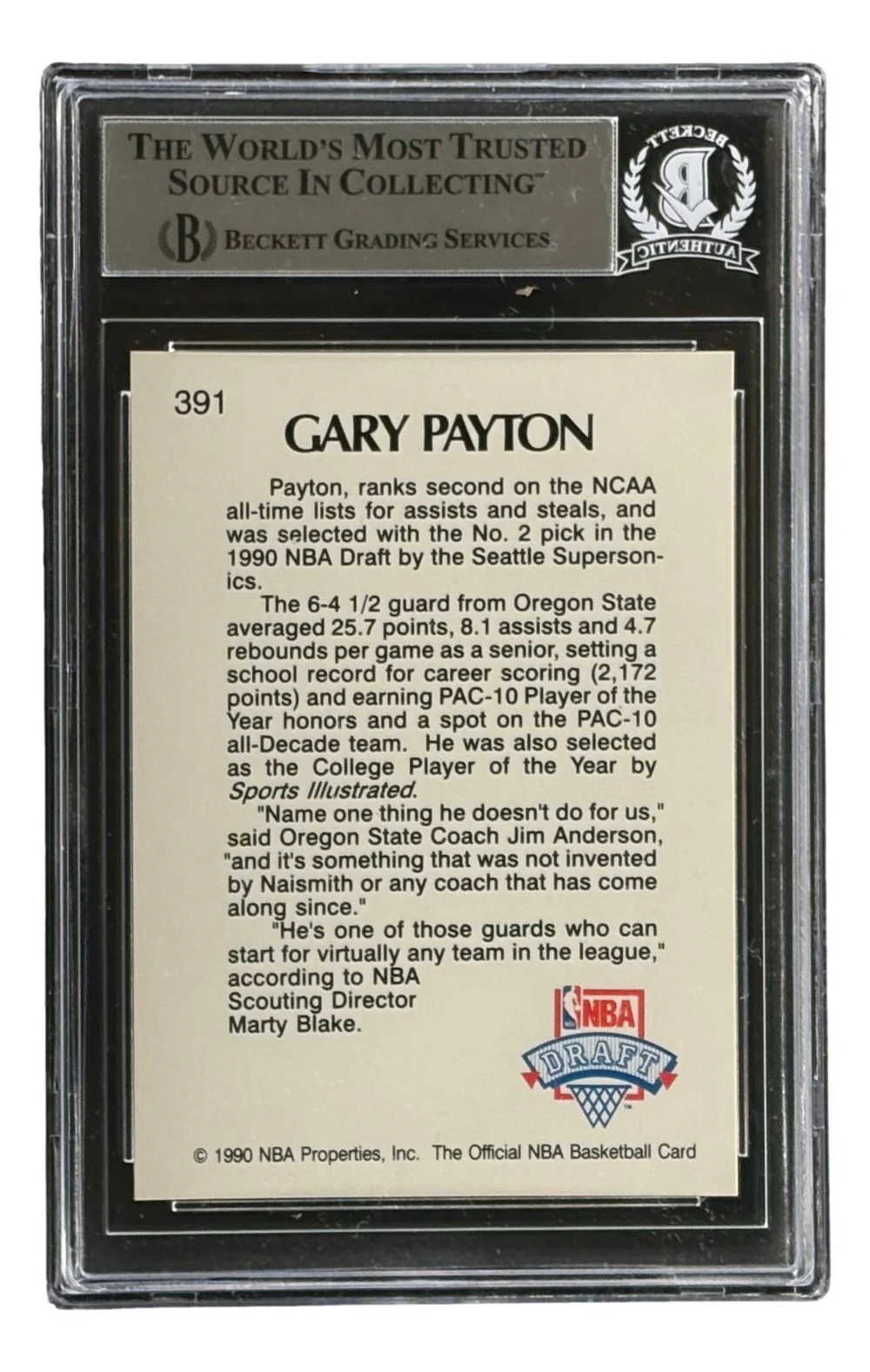 Gary Payton Signed 1990/91 Hoops #391 Seattle Sonics Rookie Card HOF 2013 BAS - Image 2