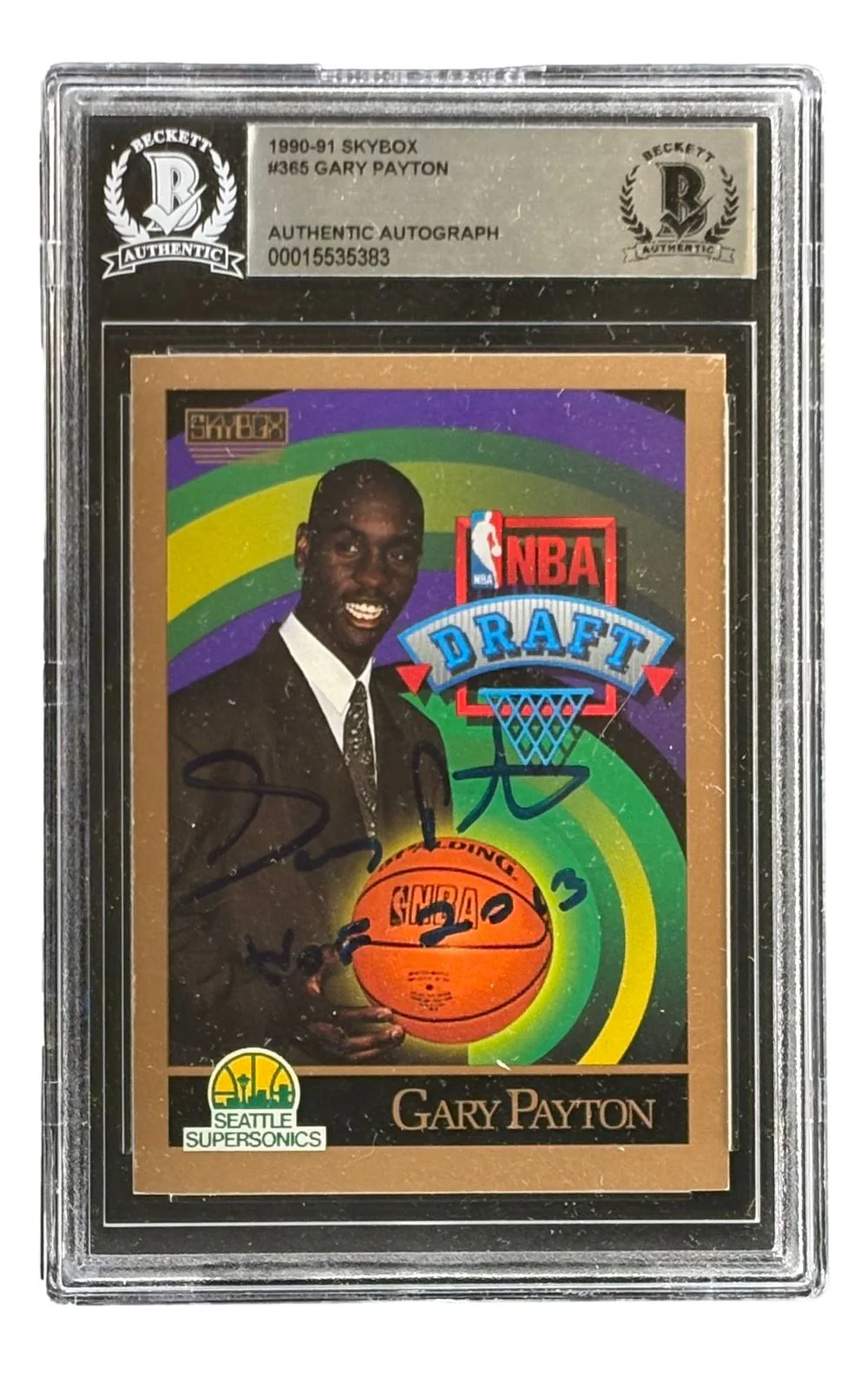 Gary Payton Signed 1990/91 Skybox #365 Seattle Sonics Rookie Card HOF 2013 BAS