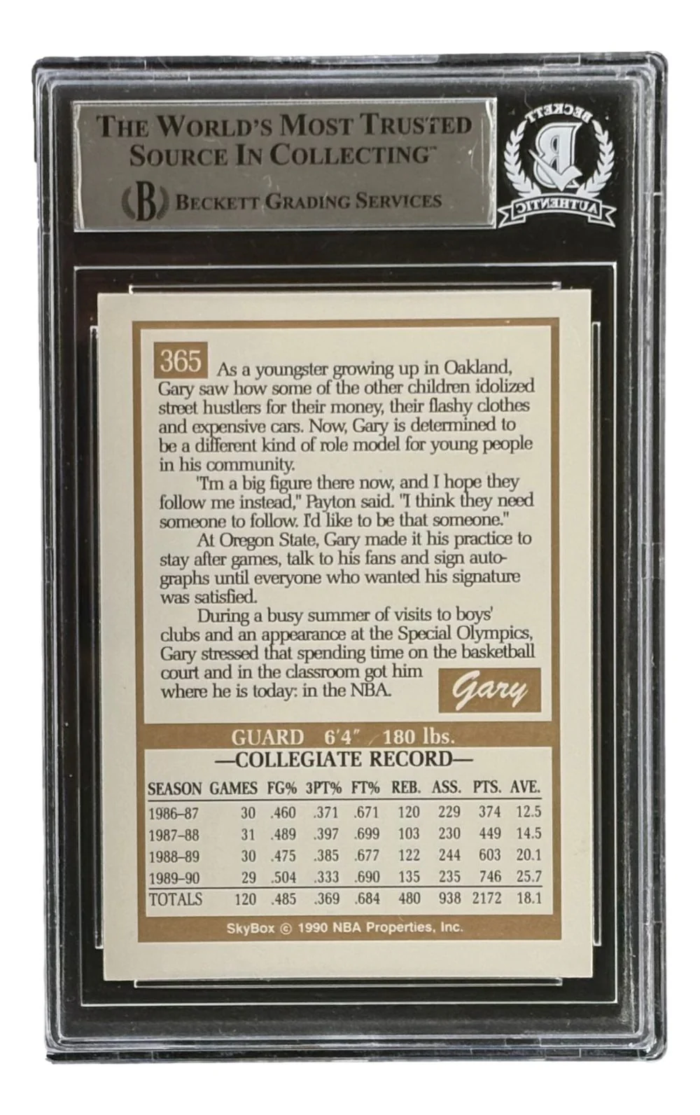 Gary Payton Signed 1990/91 Skybox #365 Seattle Sonics Rookie Card HOF 2013 BAS - Image 2