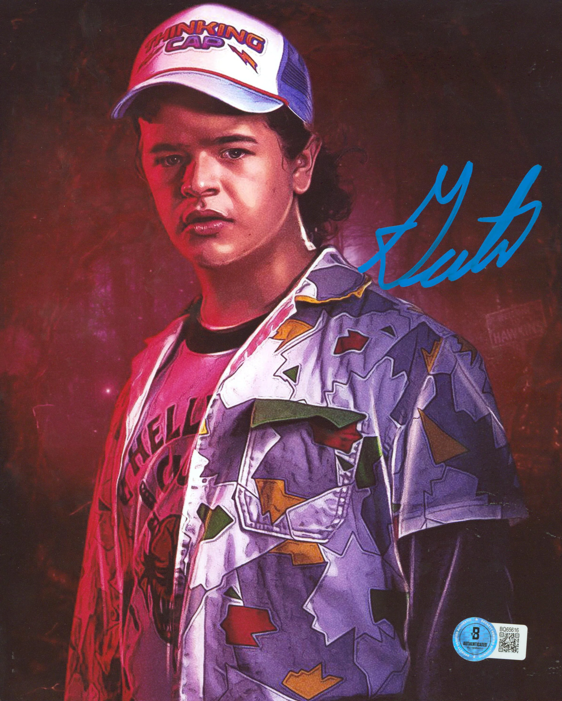 Gaten Matarazzo Stranger Things Signed 8x10 Vertical Photo w/ Blue Sig BAS - Image 2