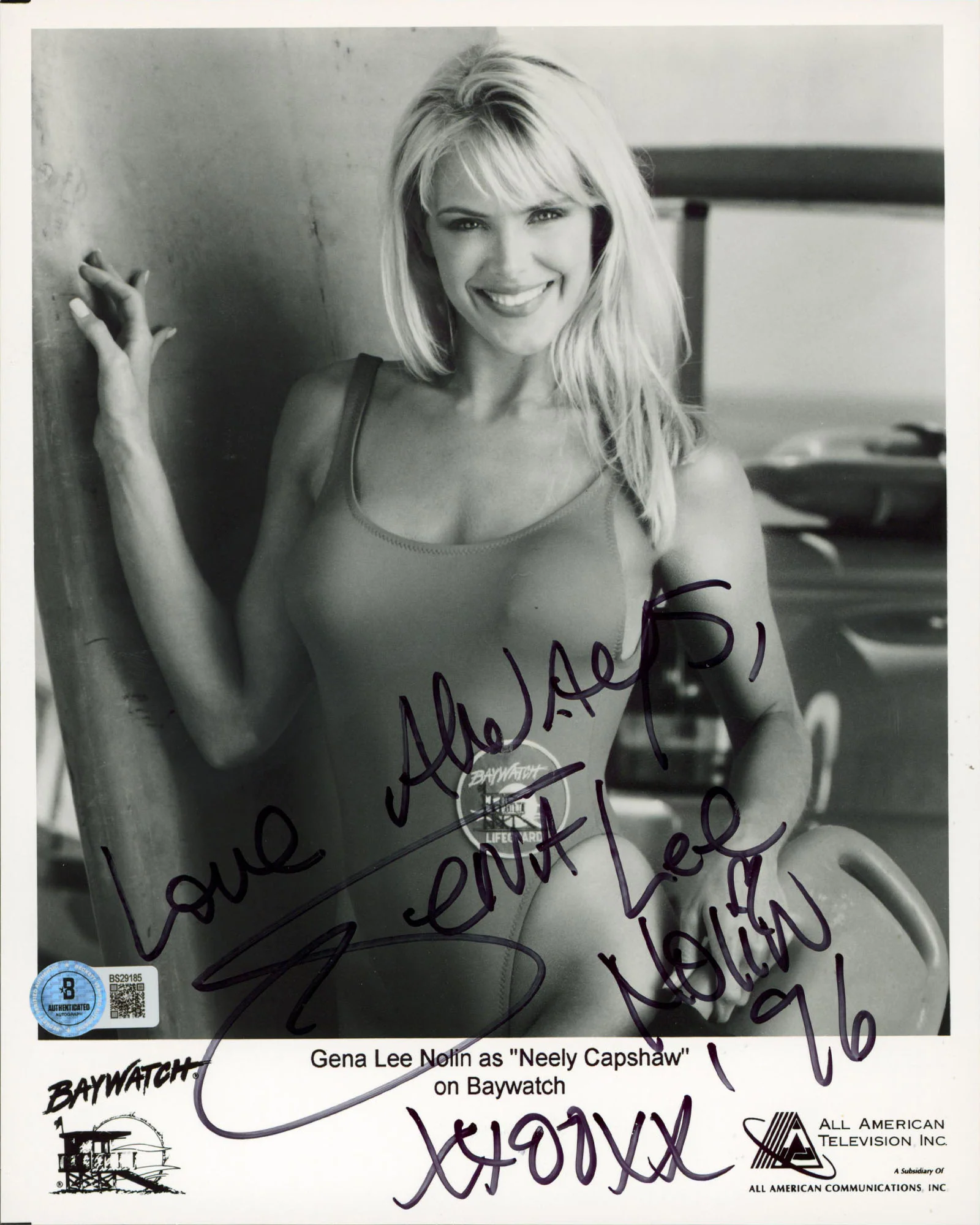 Gena Lee Nolin Baywatch "Love Always" Authentic Signed 8x10 Photo BAS #BS29185 - Image 2