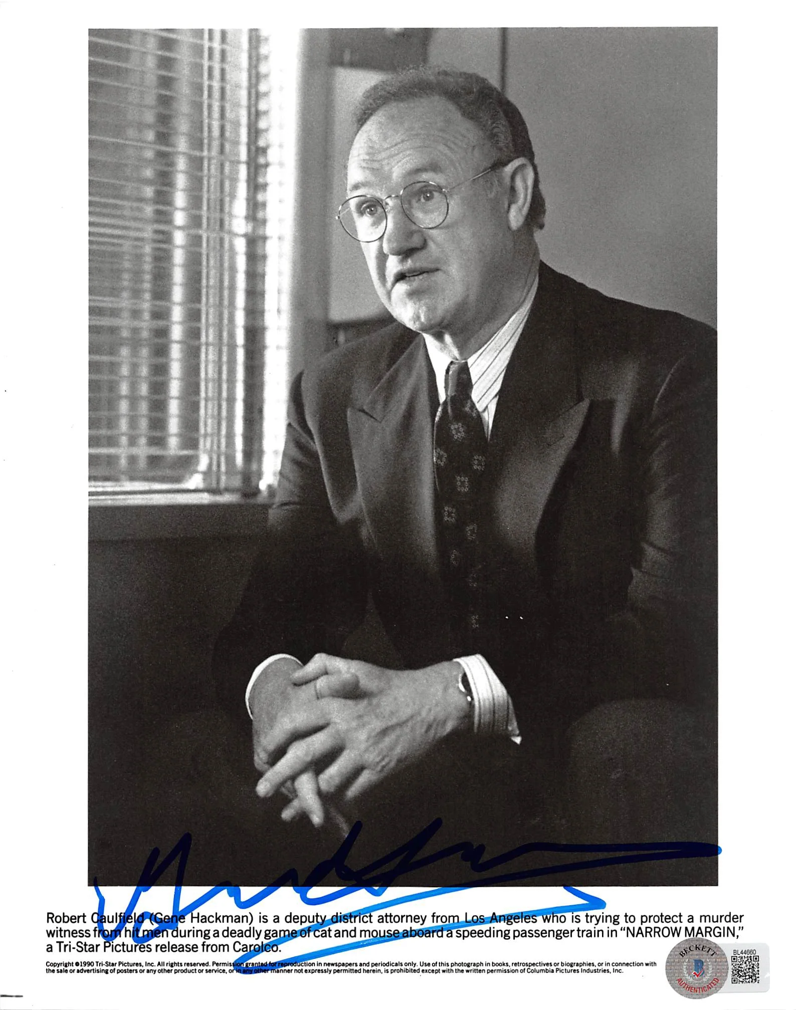 Gene Hackman Narrow Margin Authentic Signed 8x10 Photo Autographed BAS #BL44660 - Image 2