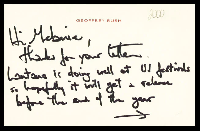 Geoffrey Rush Pirates Of The Caribbean Authentic Signed 4x6.25 Note BAS #BS29395