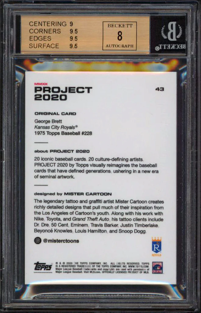 George Brett Signed 2020 Topps Project 2020 #43 Card Grade 9.5, Auto 8! BAS Slab - Image 3