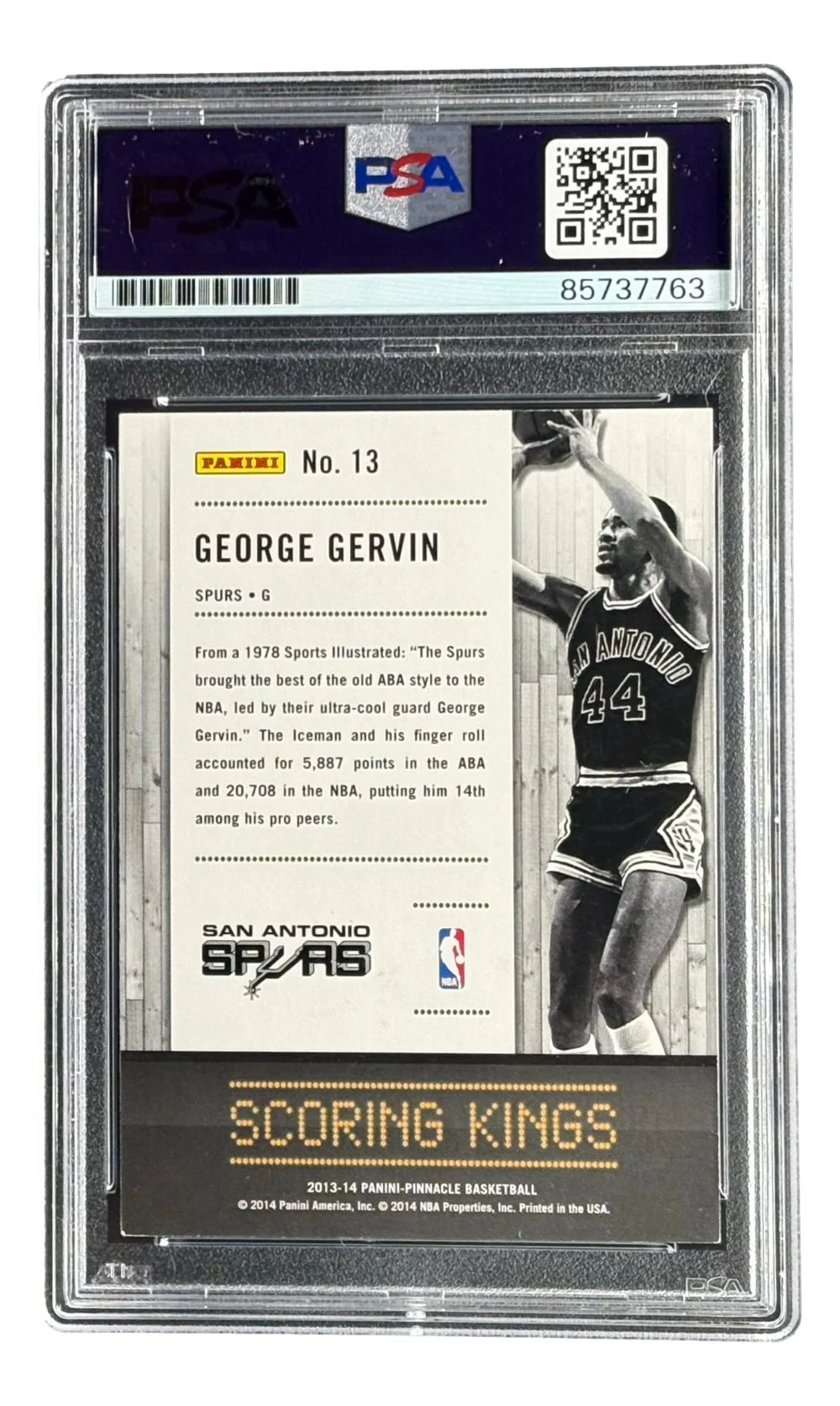 George Gervin Signed 2013/14 Panini Pinnacle #13 Spurs Trading Card PSA/DNA - Image 2
