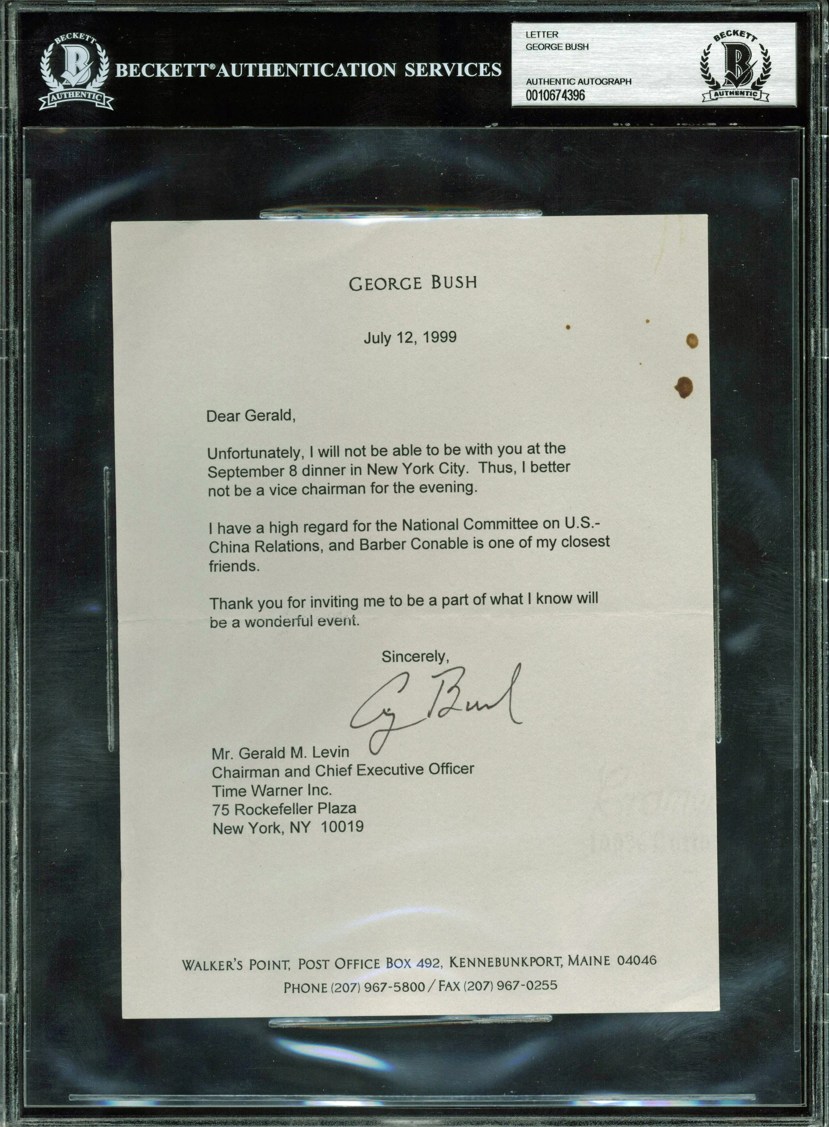 George H.W. Bush Signed 6.25x8.5 1999 Letter On Personal Stationary BAS Slabbed - Image 2