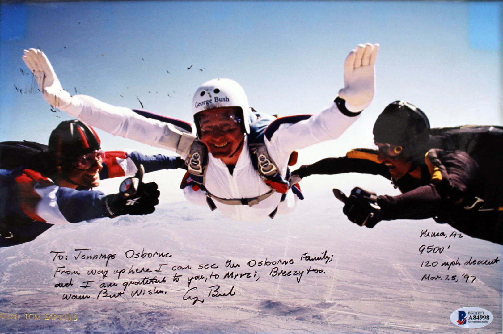 George H.W. Bush Signed & Matted 85th Birthday Skydiving 8x12 Photo BAS #A84998 - Image 2