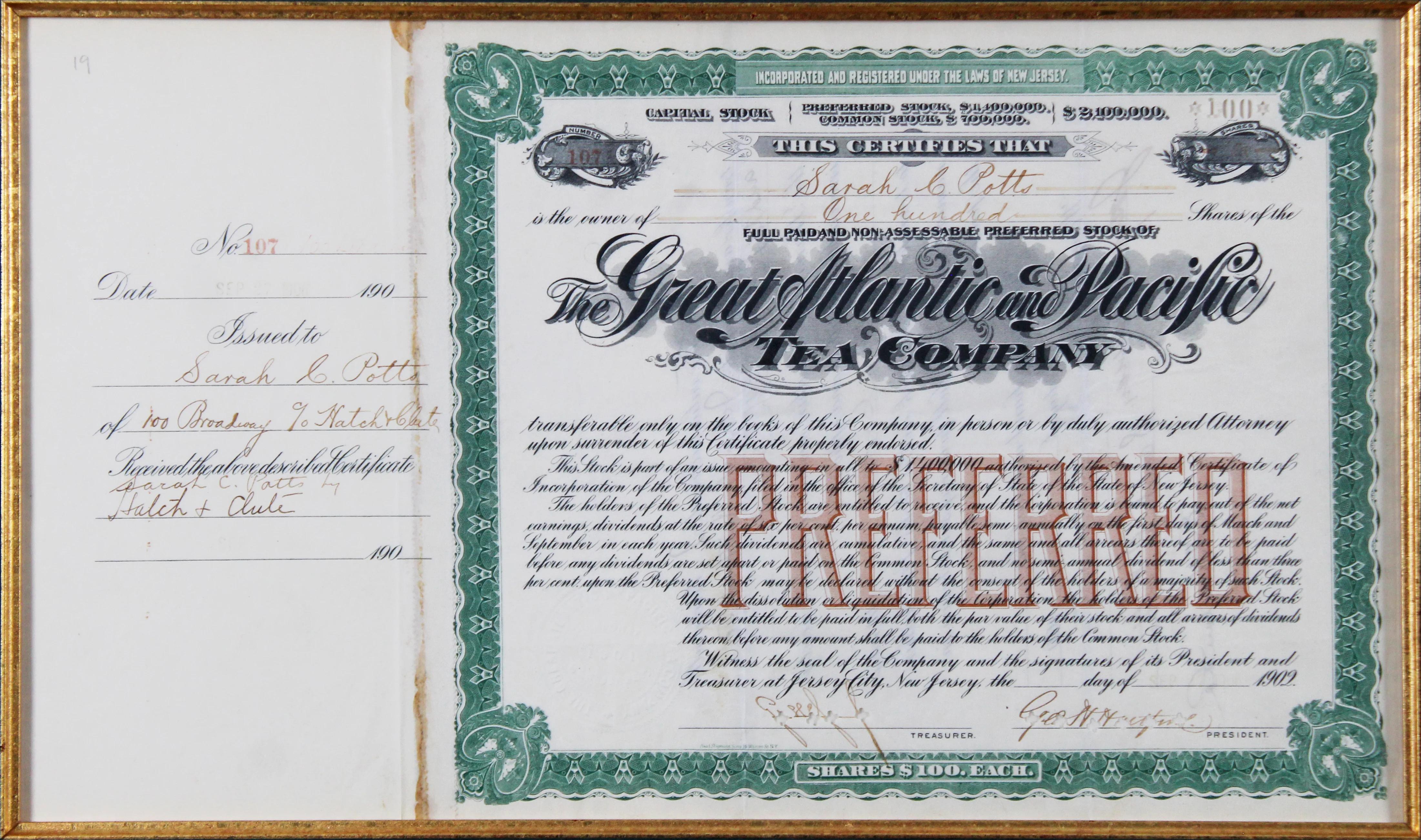 George Huntington Hartford Signed & Framed 9.5x16 Stock Certificate BAS #AD64290 - Image 3