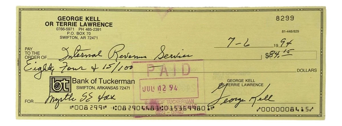George Kell Detroit Tigers Signed Bank Check #8299 BAS
