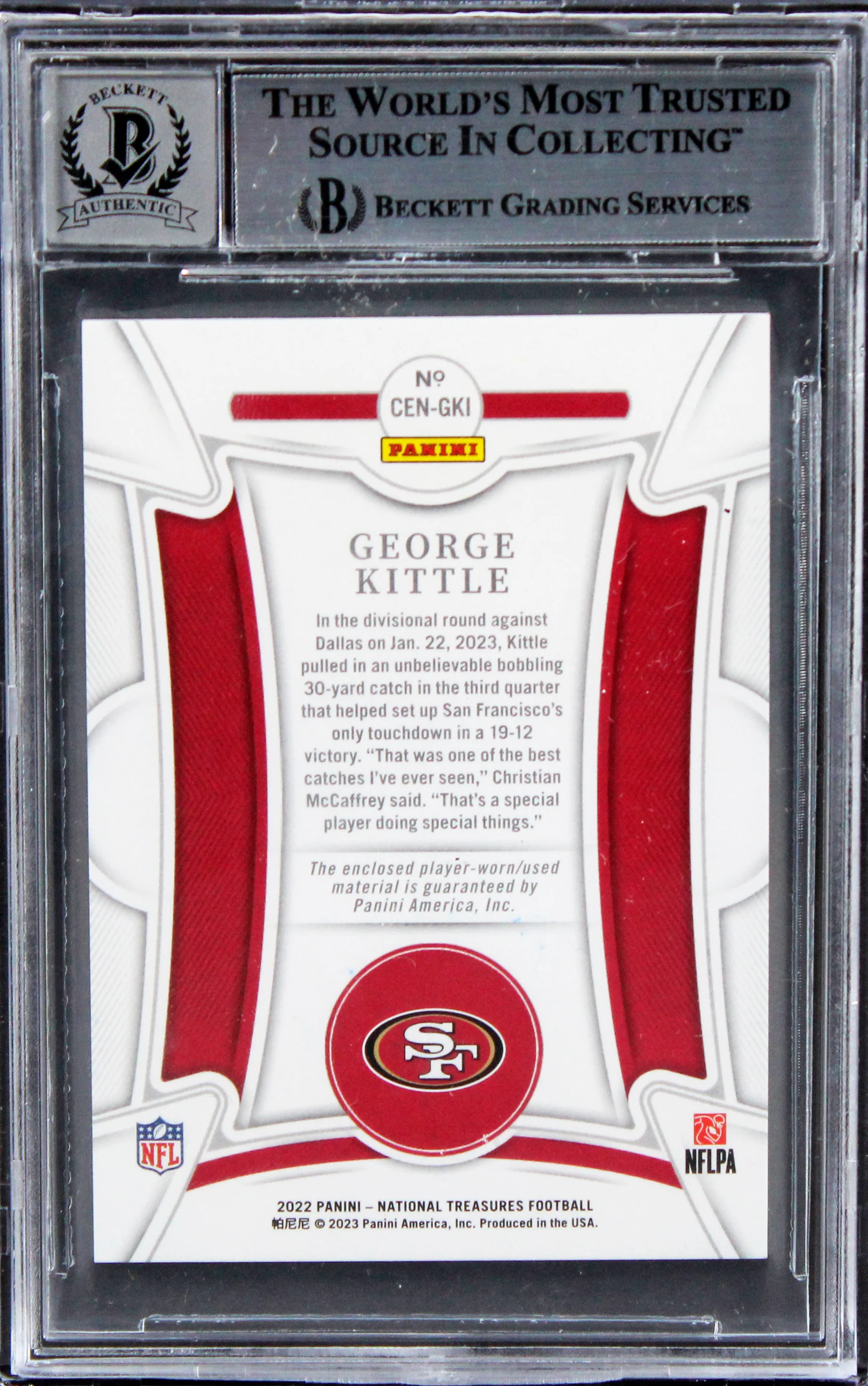 George Kittle Signed 2022 Natl Treasures CM #27 #54/99 Card Auto 10! BAS Slabbed - Image 3