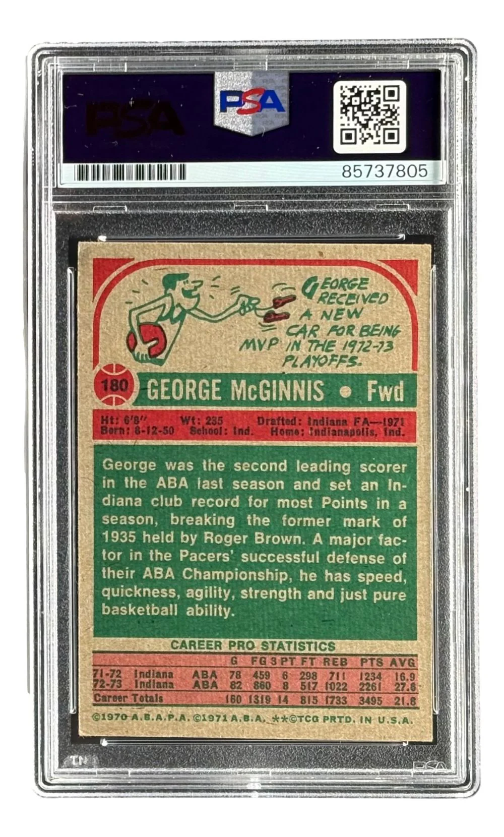 George McGinnis Signed 1973/74 Topps #180 Pacers Trading Card PSA/DNA - Image 2