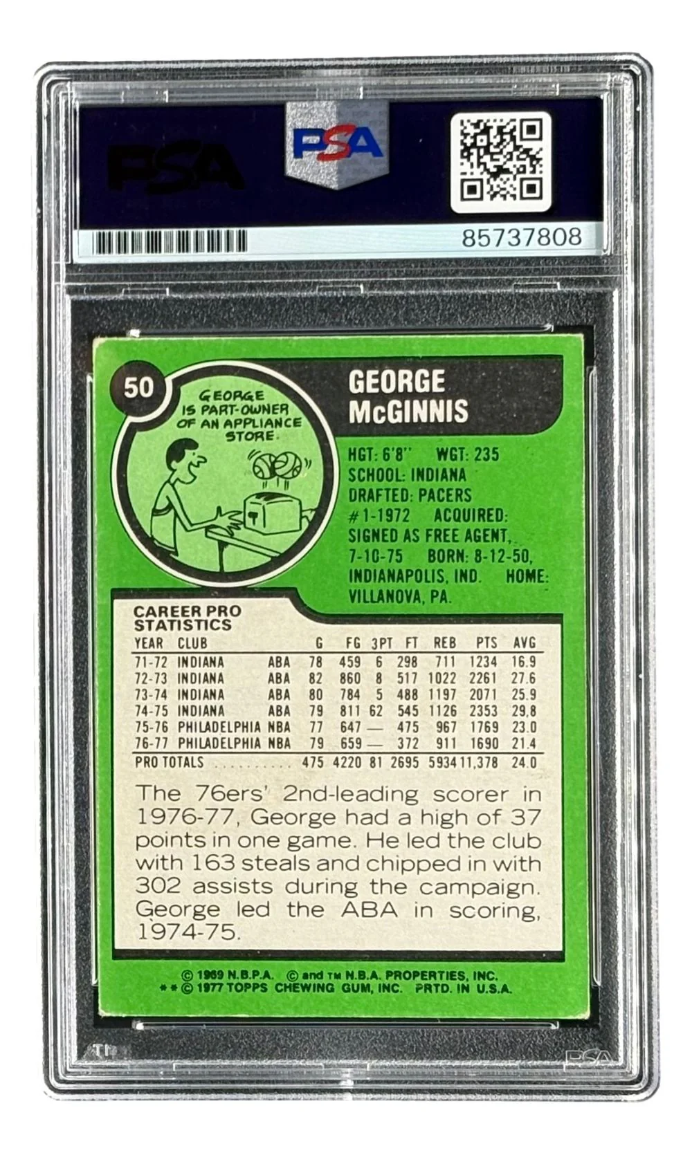 George McGinnis Signed 1977 Topps #50 76ers Trading Card PSA/DNA - Image 2