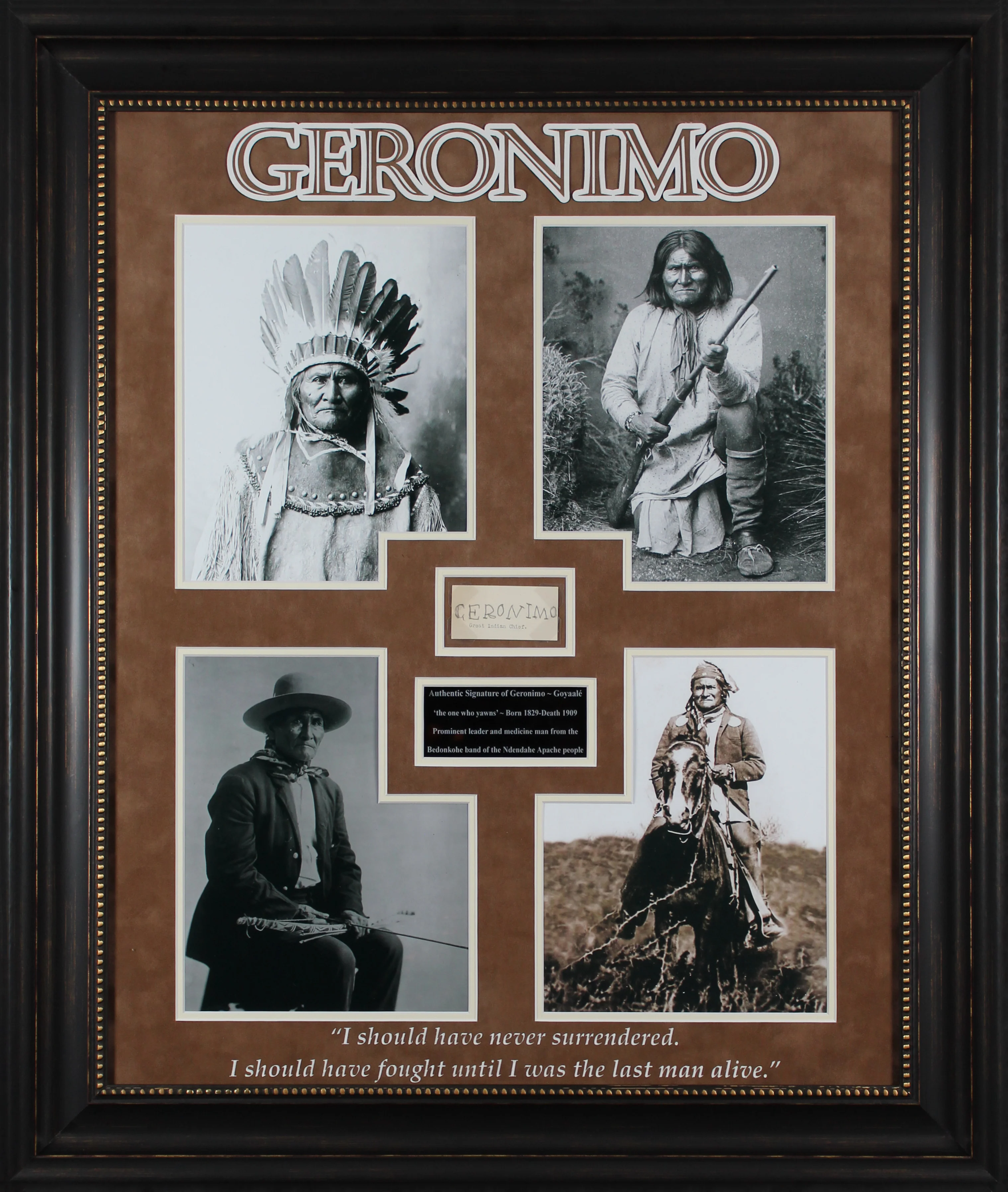 Geronimo Authentic Signed & Framed 1.5x3 Cut Signature JSA #YY12925 - Image 2