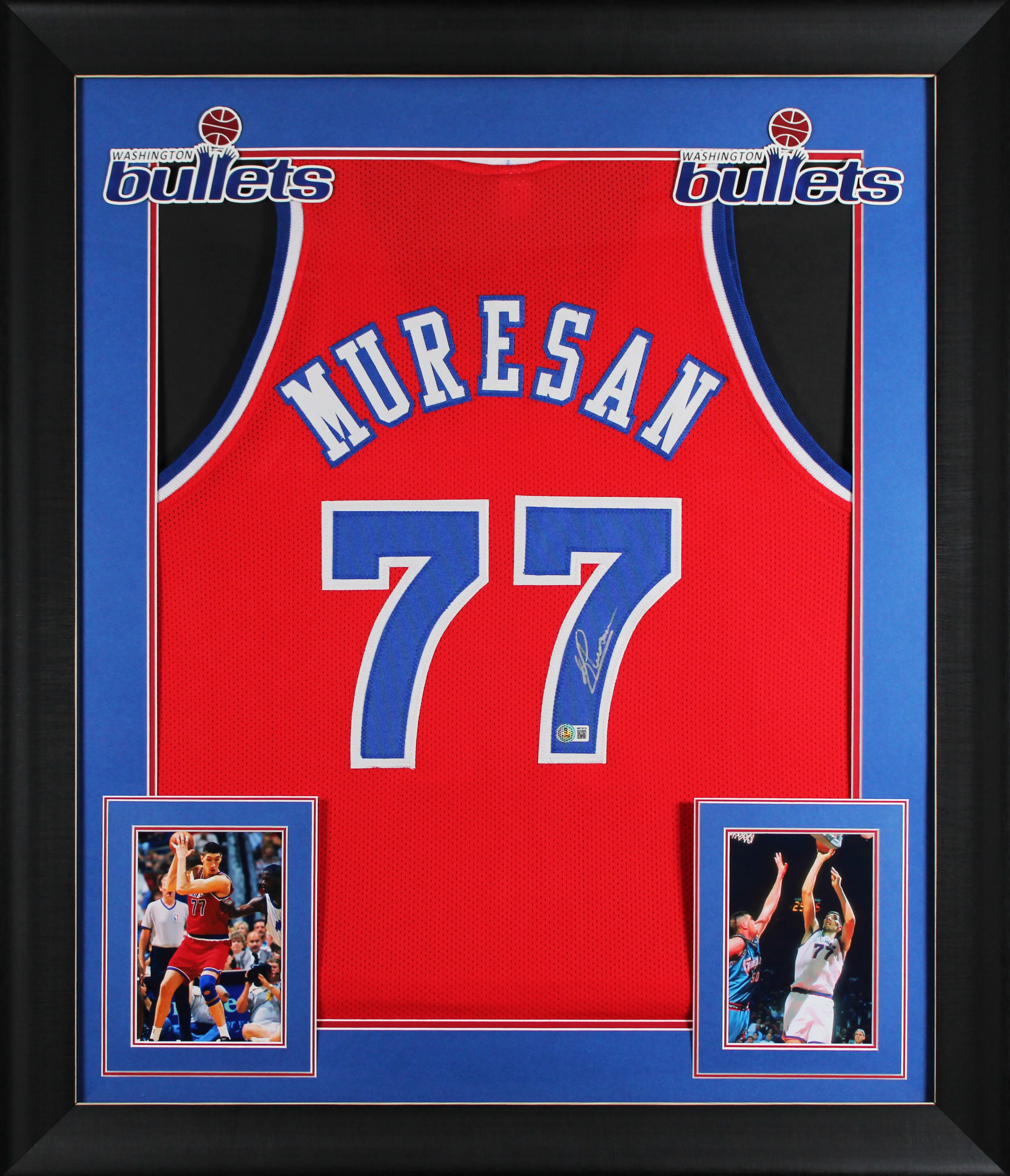 Gheorghe Muresan Authentic Signed Red Pro Style Framed Jersey BAS Witnessed - Image 2