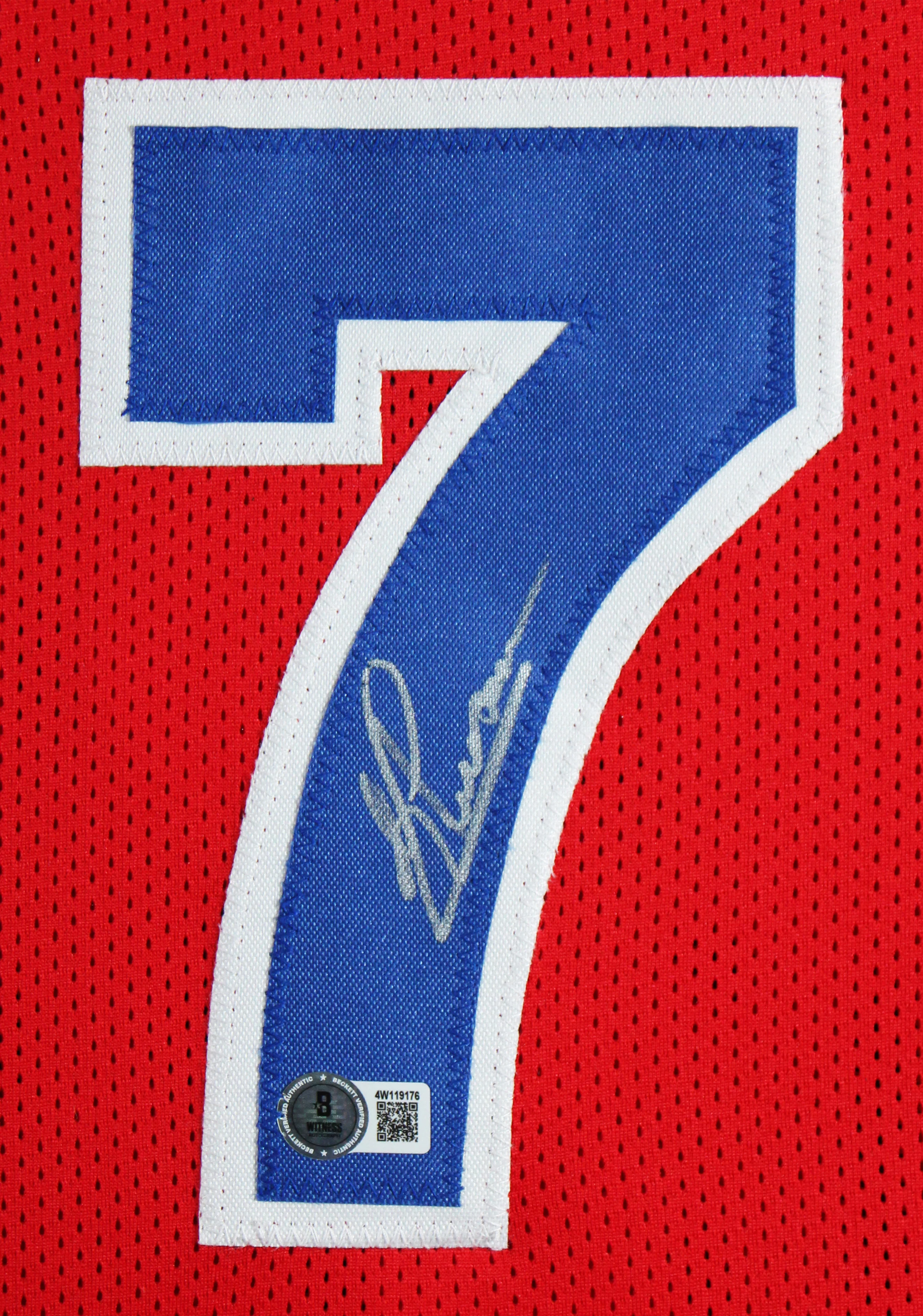 Gheorghe Muresan Authentic Signed Red Pro Style Framed Jersey BAS Witnessed - Image 3
